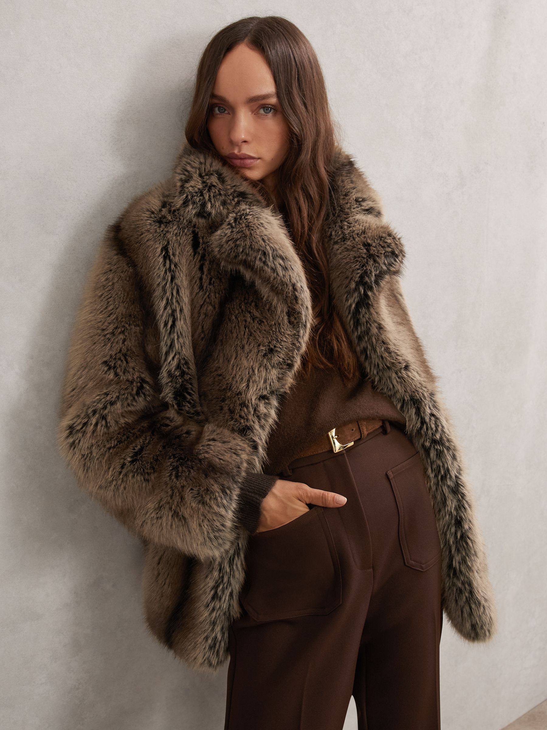 Faux-Fur Coat in Brown