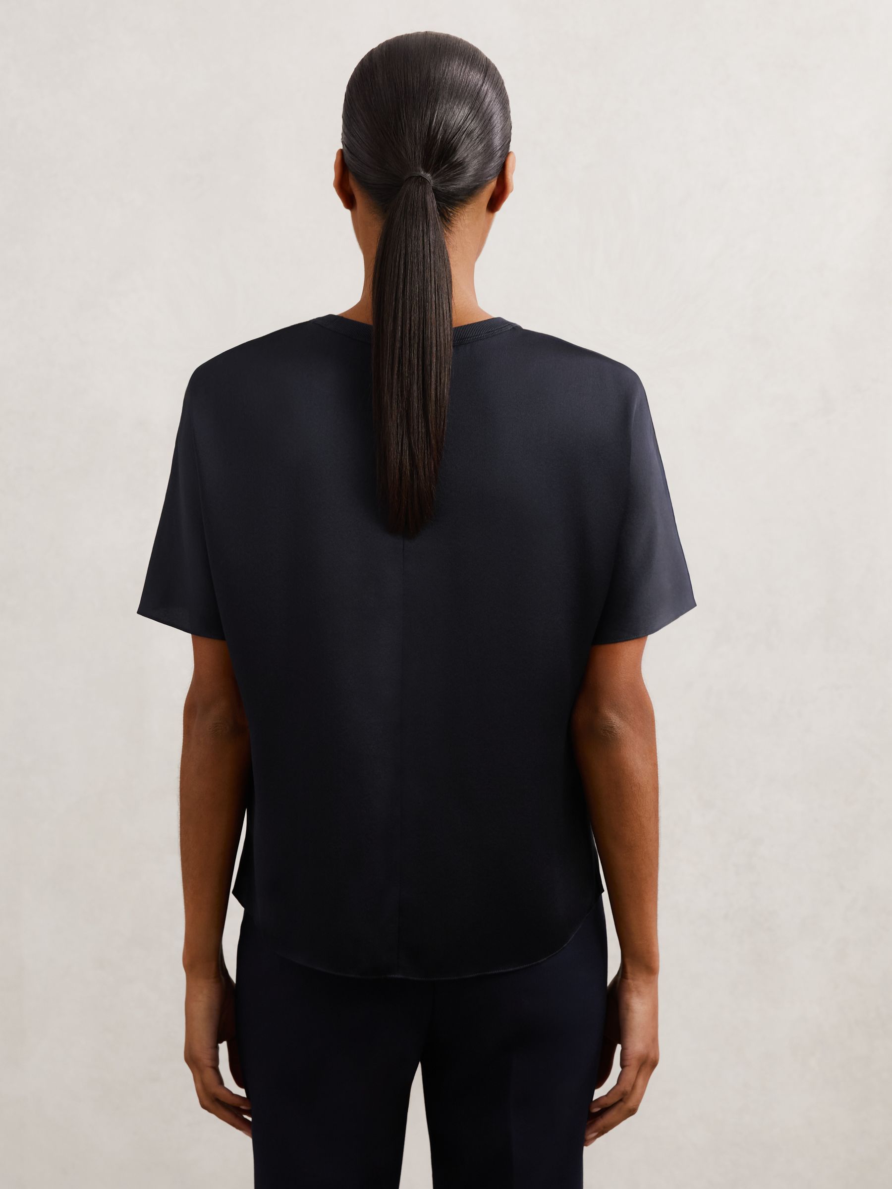 Silk Short-Sleeve Top in Navy