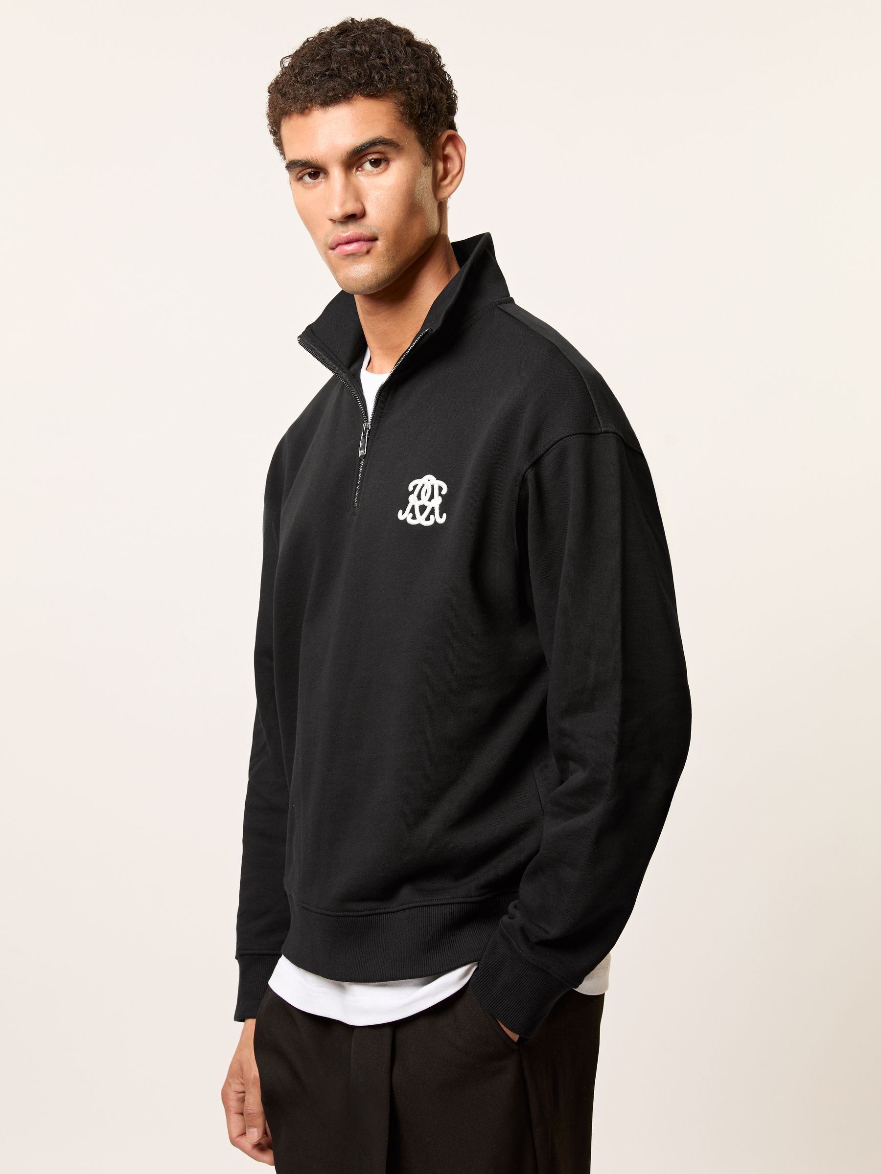 Monogram Half-Zip Relaxed Sweatshirt in Black