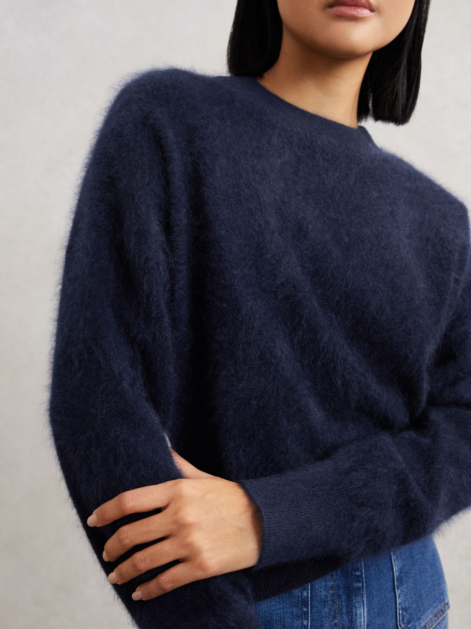 Brushed Cashmere Crew Neck Jumper in Navy