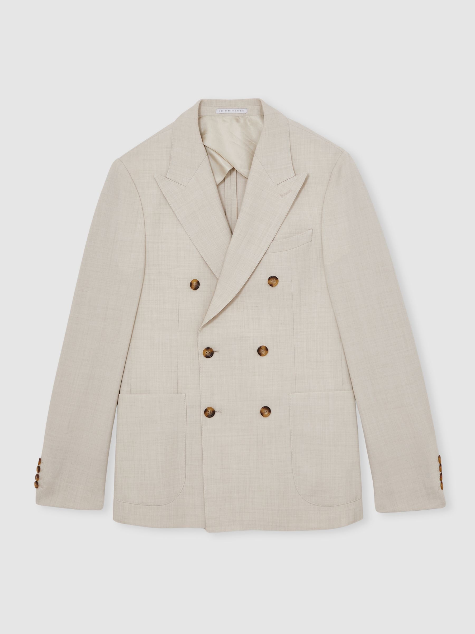 Double-Breasted Textured Suit Blazer Slim-Fit With Wool in Stone