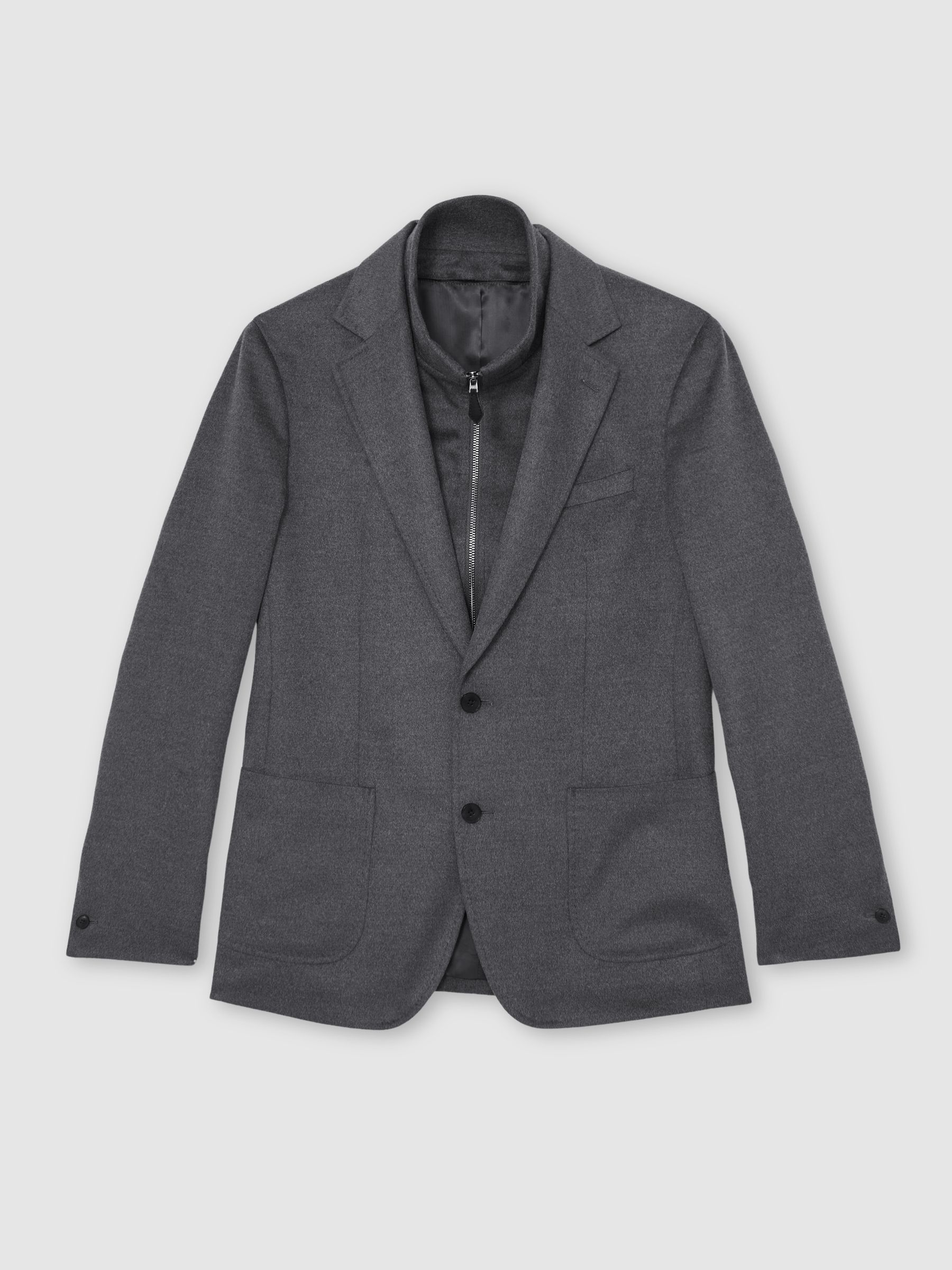 Single-Breasted Blazer With Gilet Insert Tailored-Fit in Charcoal