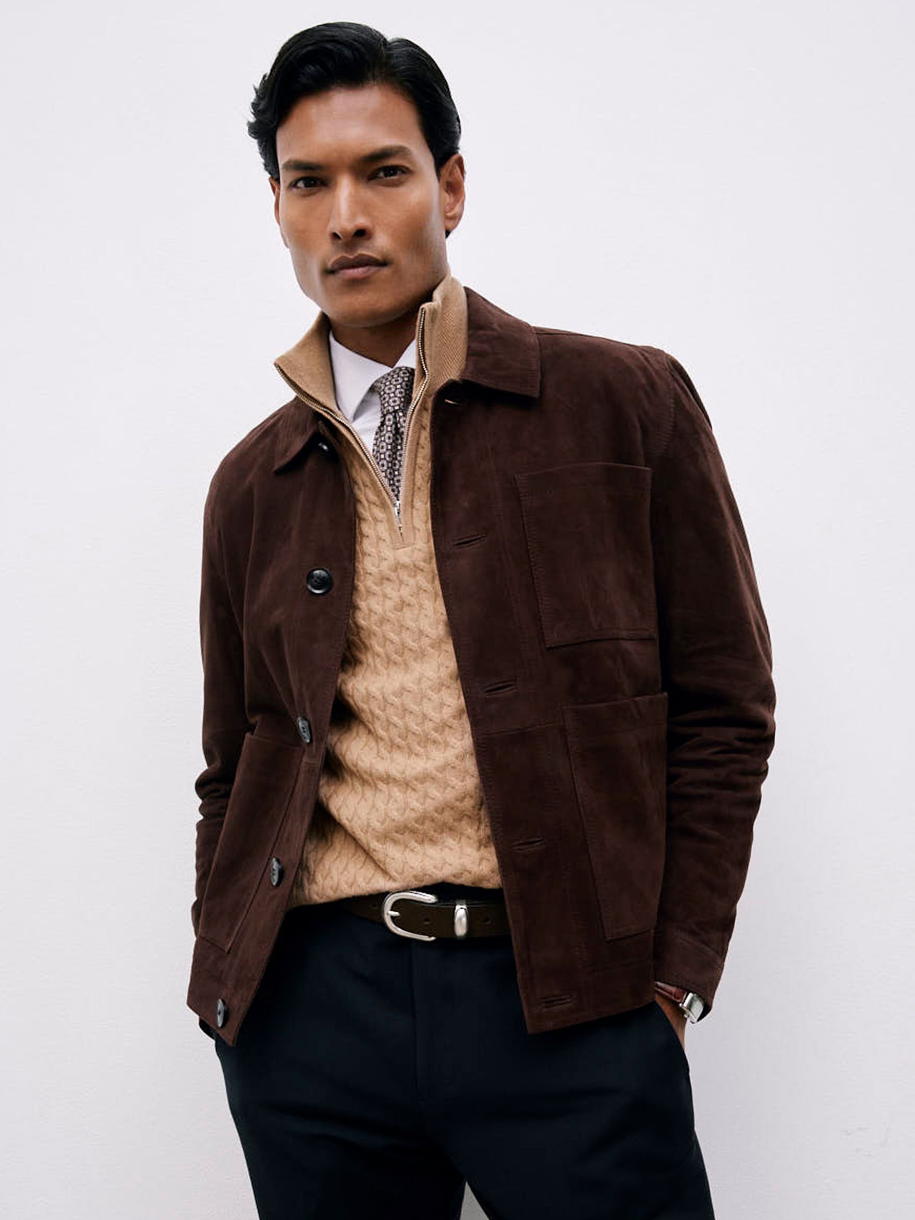 Atelier 100% Cashmere Cable Zip Jumper in Camel Brown