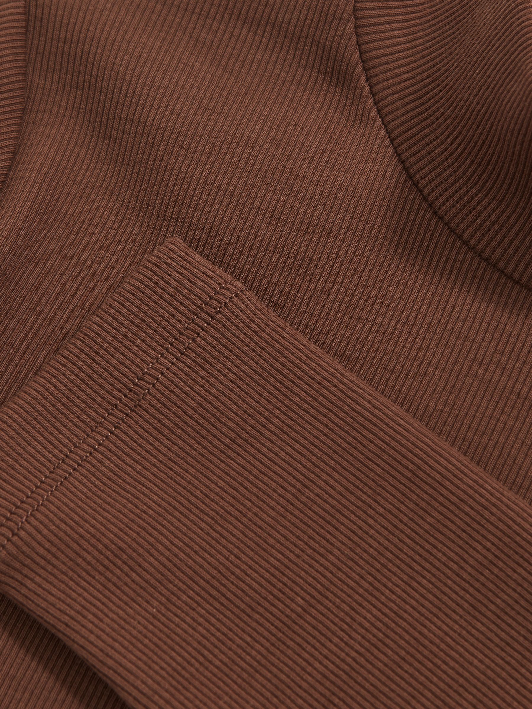 Stretch-Cotton Funnel-Neck Top in Brown