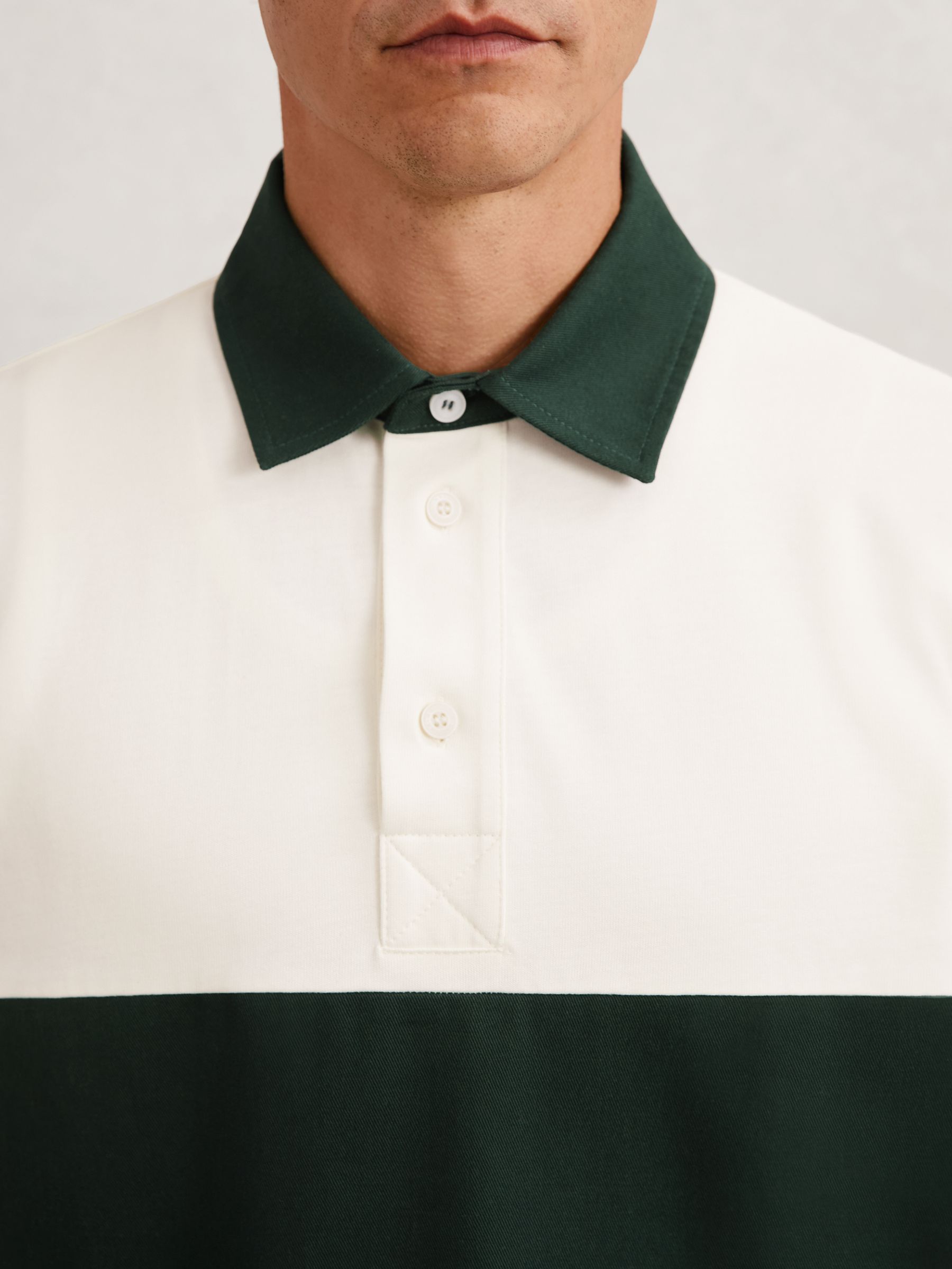 Cotton Colourblock Rugby Shirt in White/Green