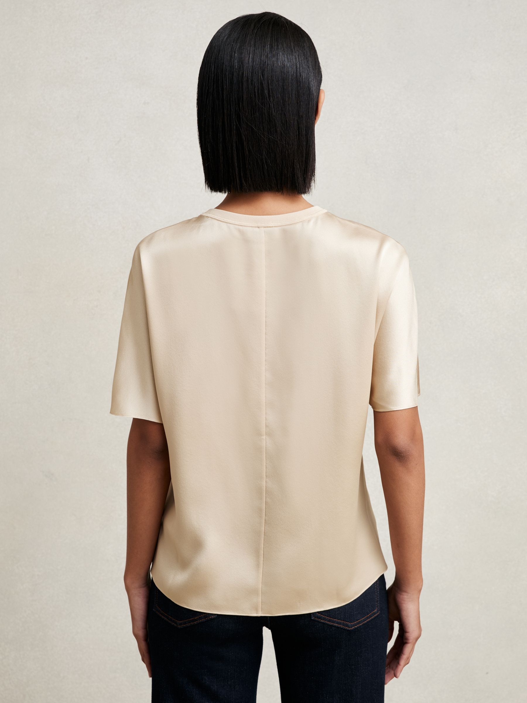 Silk Short-Sleeve Top in Champagne Neutral