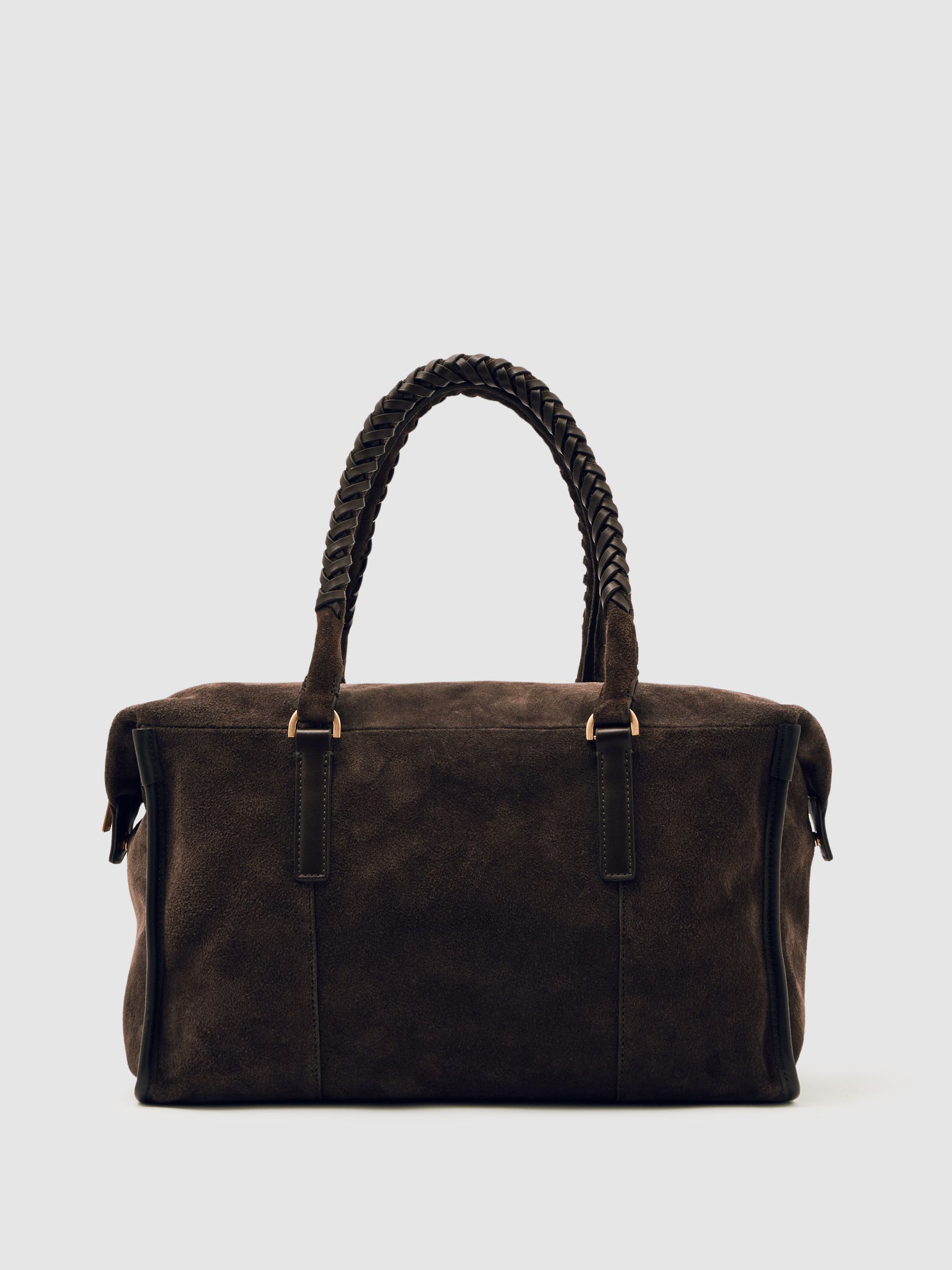 Suede Braided-Strap Bowling Bag in Chocolate