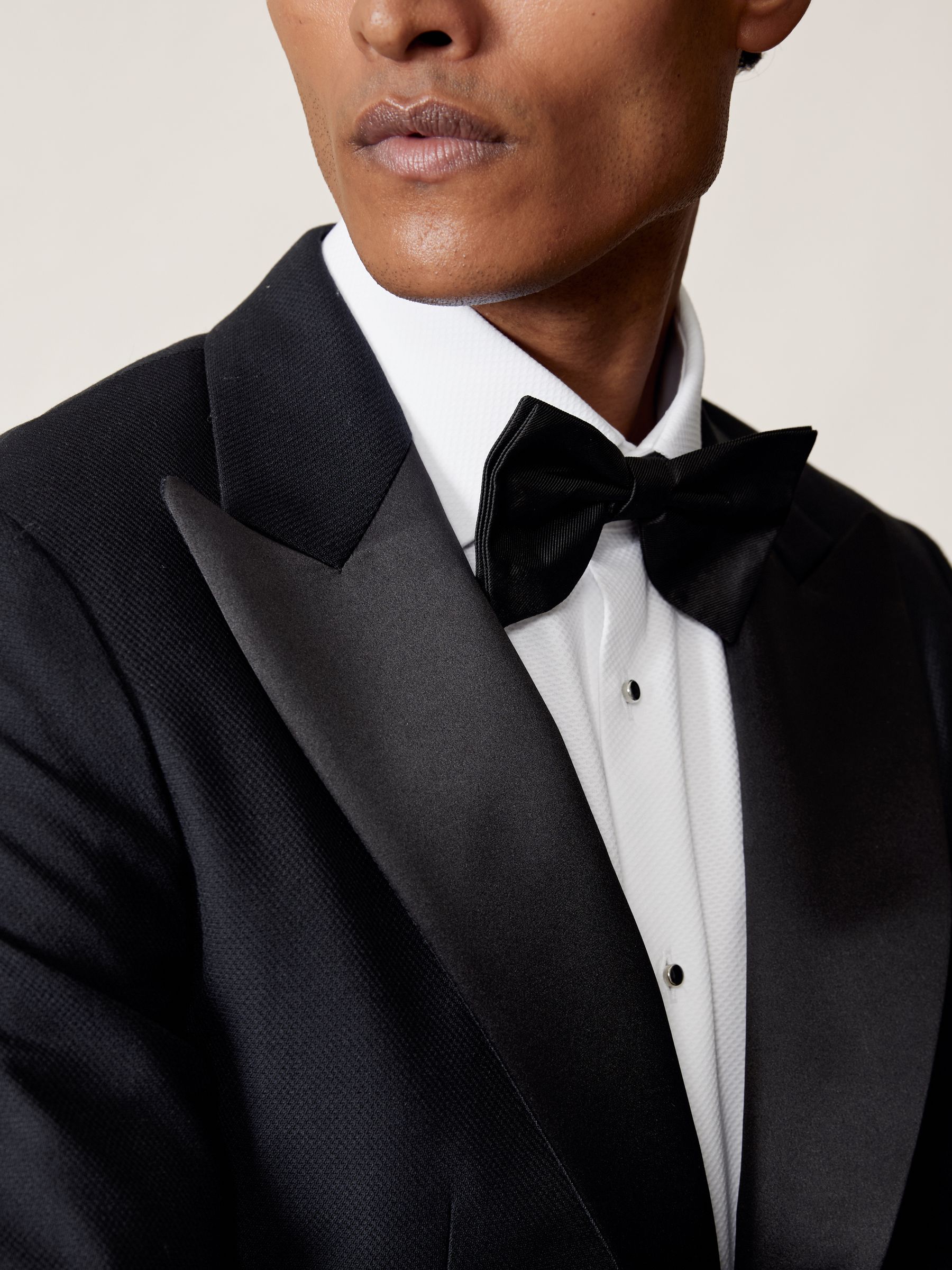 Single-Breasted Jacquard Tuxedo Jacket Wool-Blend Tailored-Fit in Navy