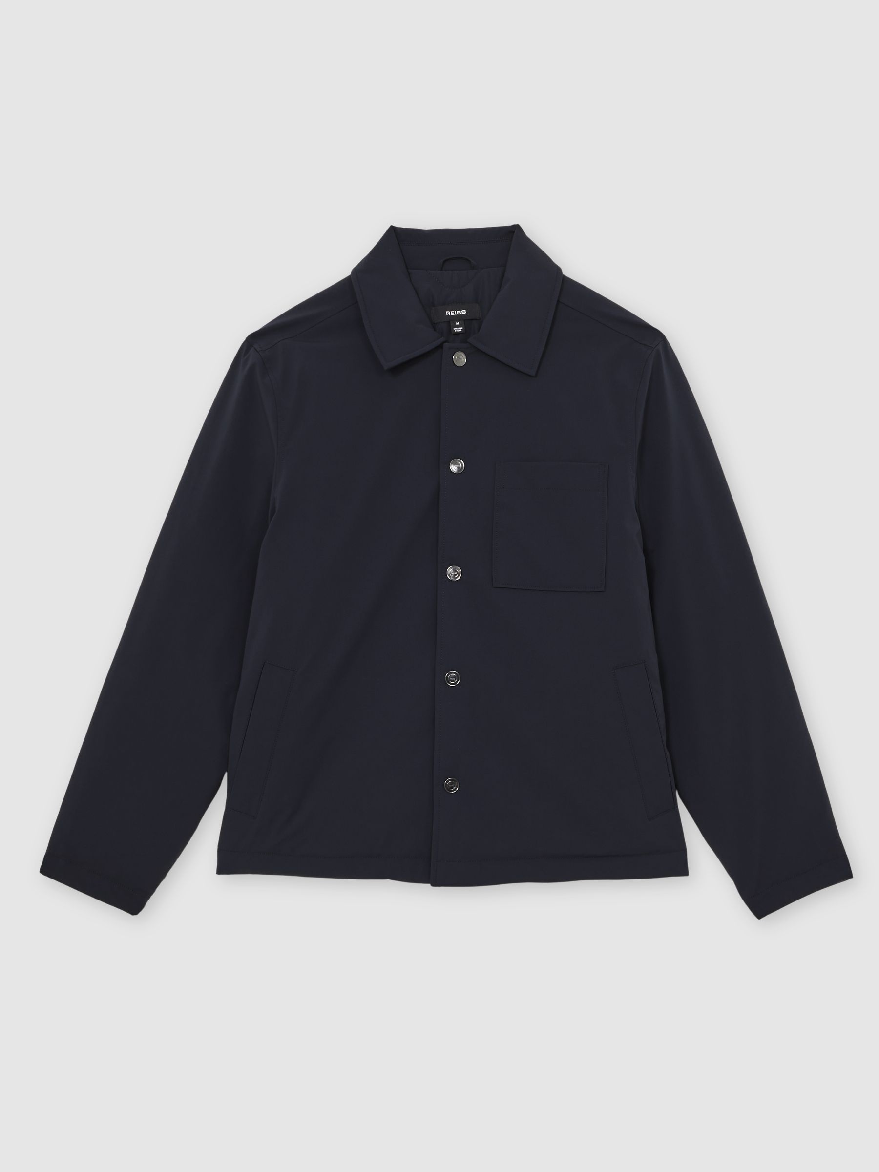 Lightly-Padded Patch-Pocket Overshirt in Navy