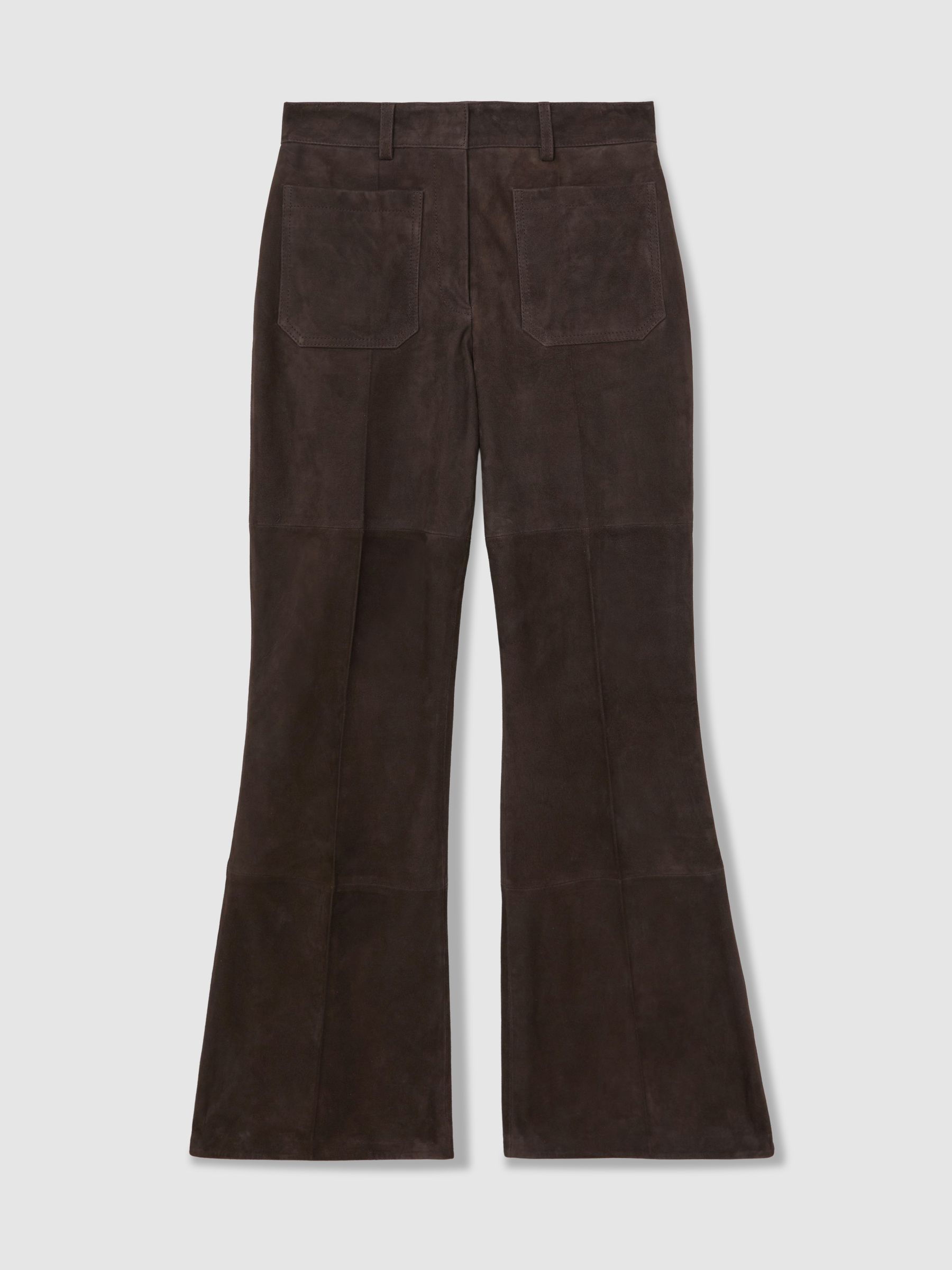 Suede High-Rise Flared Trousers in Chocolate Brown