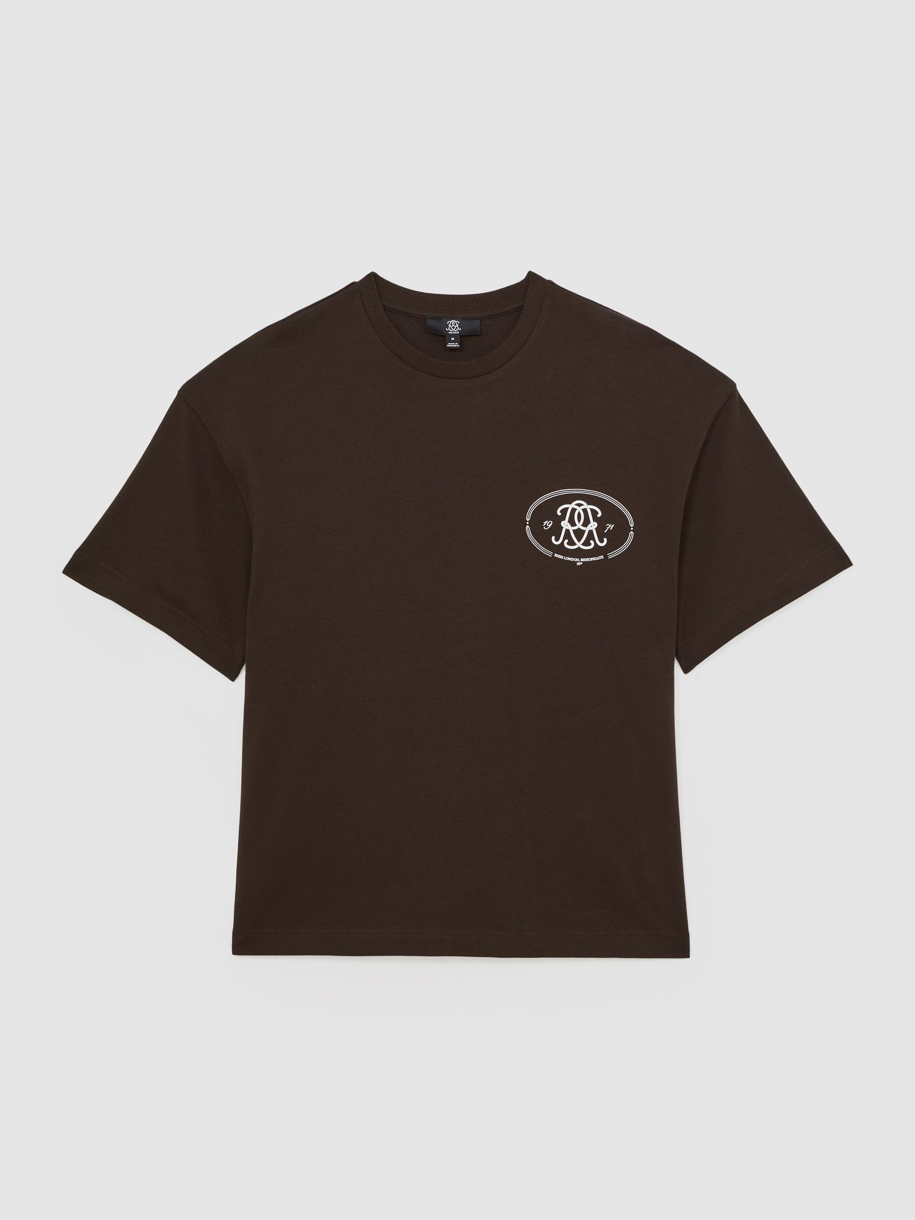 Monogram Print Cotton Oversized T-Shirt in Brown