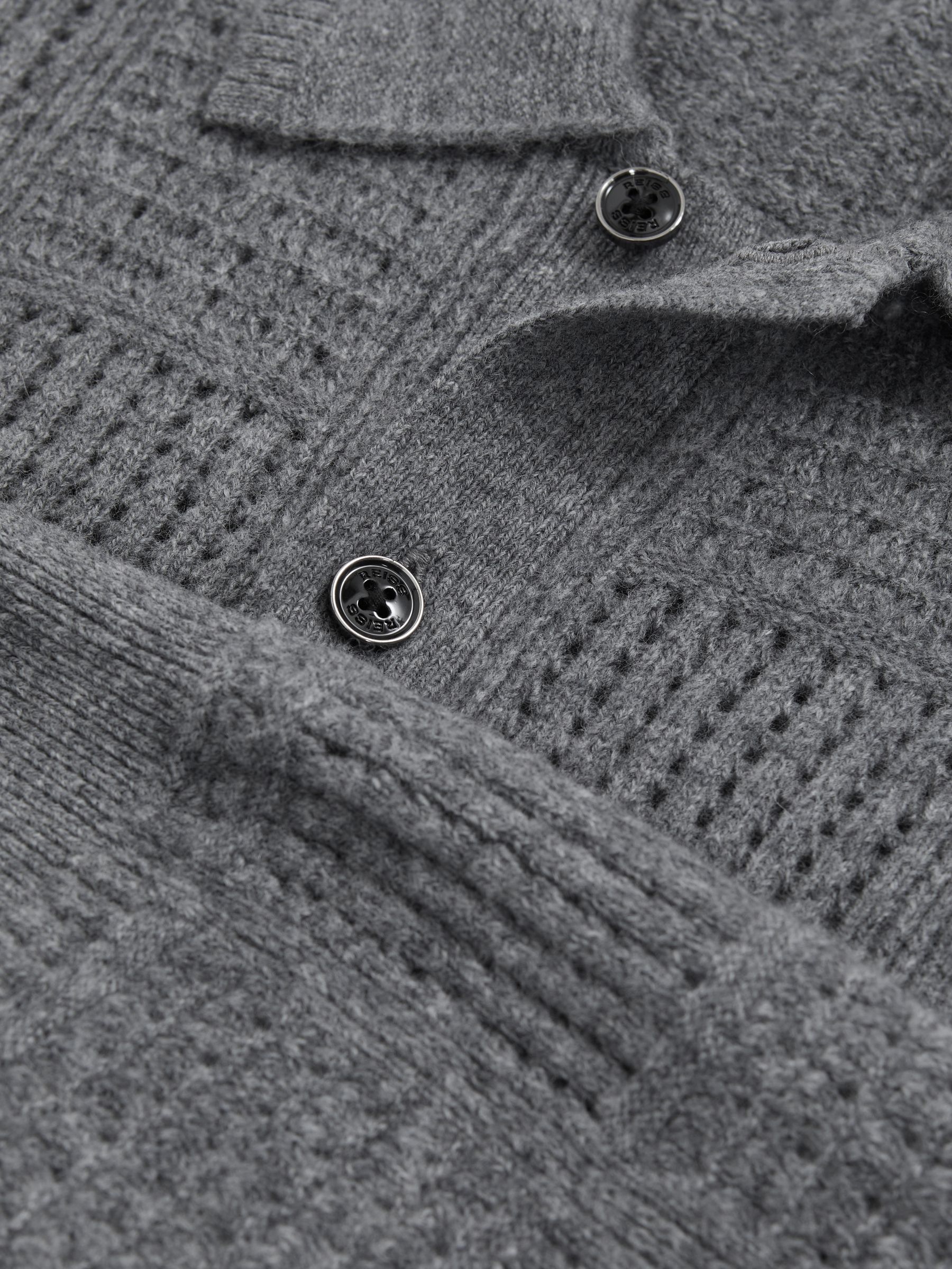 Wool Button Through Collared Cardigan in Mid Grey