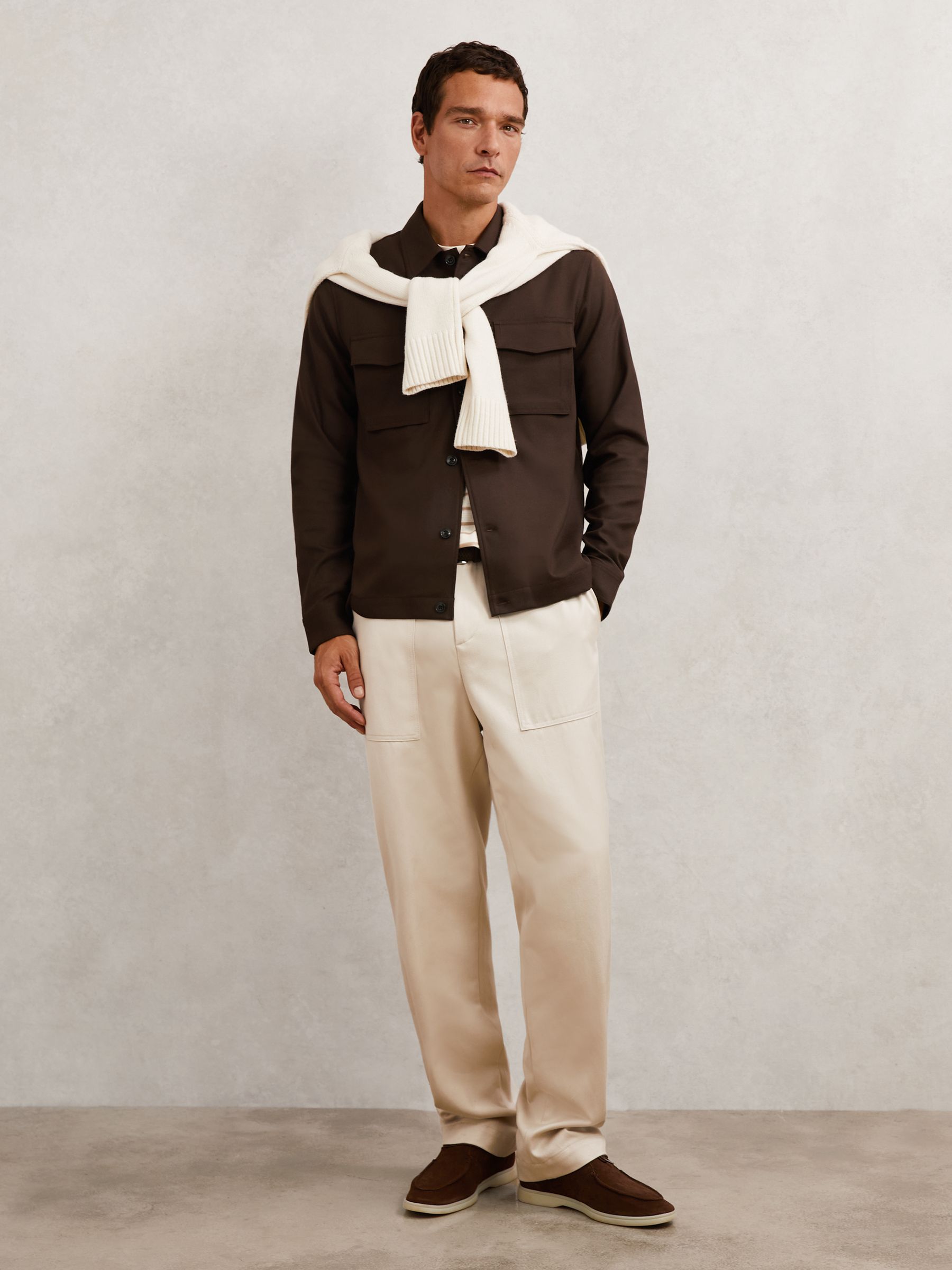 Twill Twin-Pocket Overshirt in Tobacco Brown