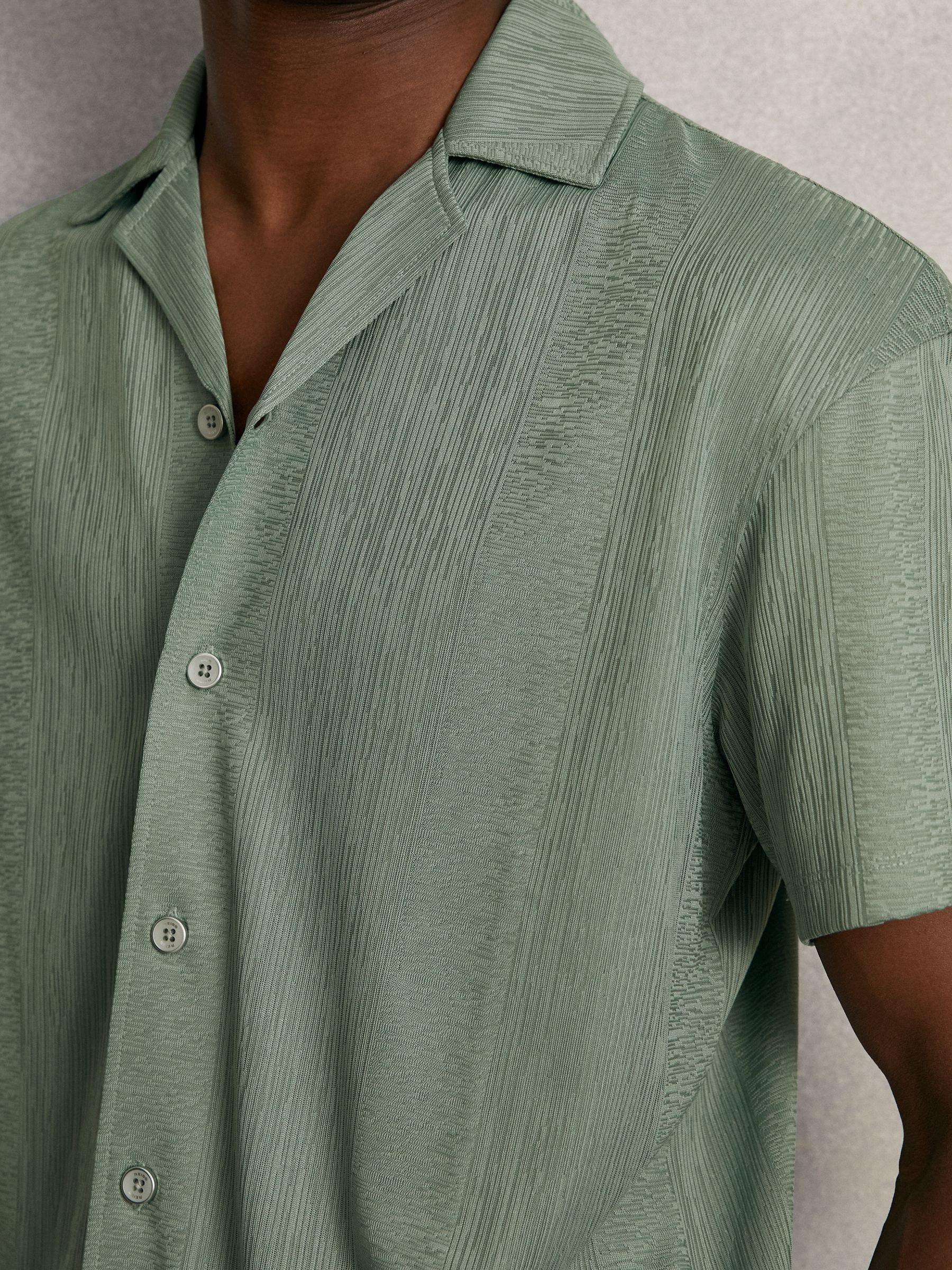 Jacquard-Stripe Cuban-Collar Shirt in Mint Green