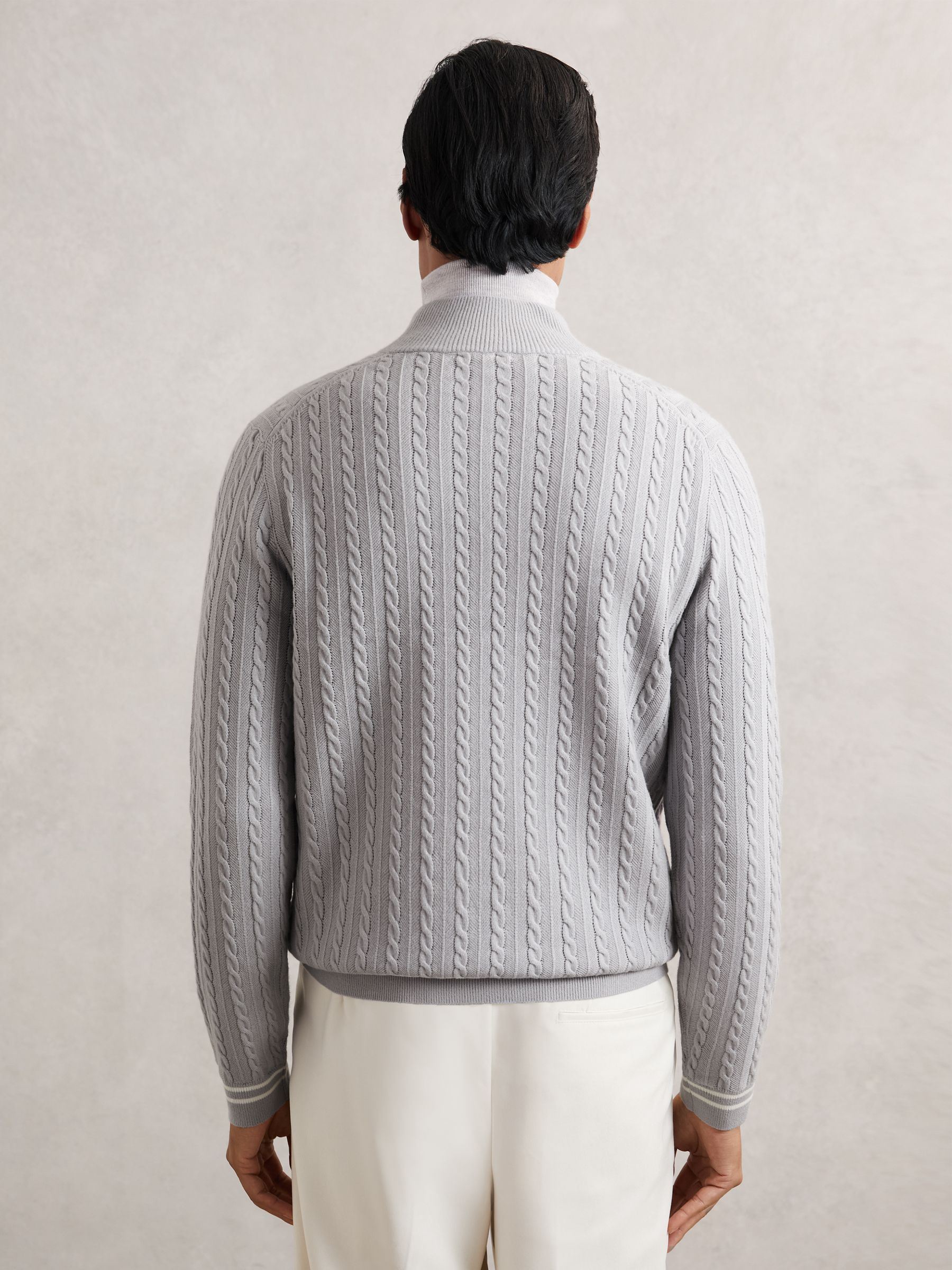 Half-Zip Cable Knit Jumper With Wool in Soft Blue