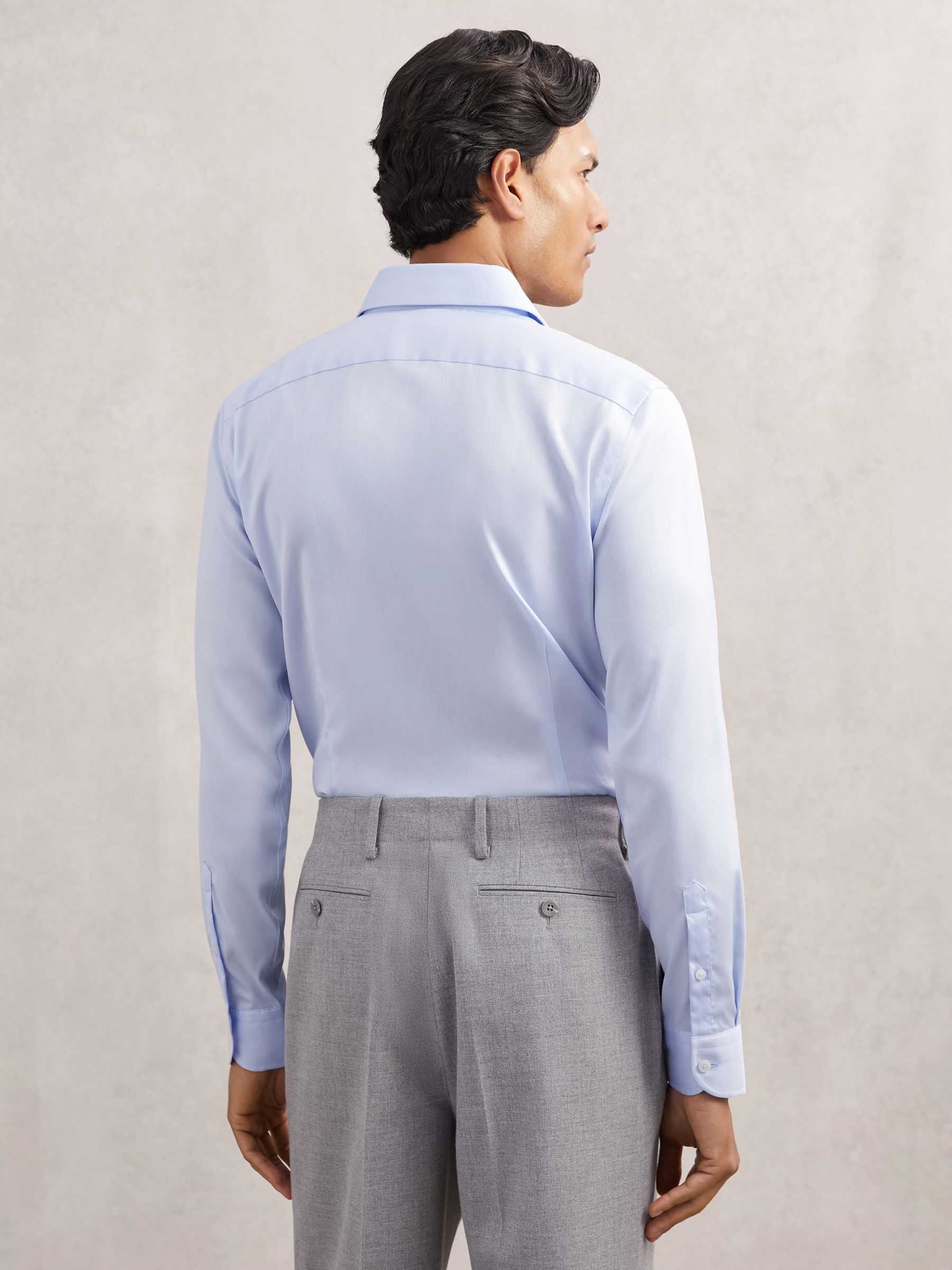Slim Fit Cotton-Tencel Stretch Shirt in Soft Blue