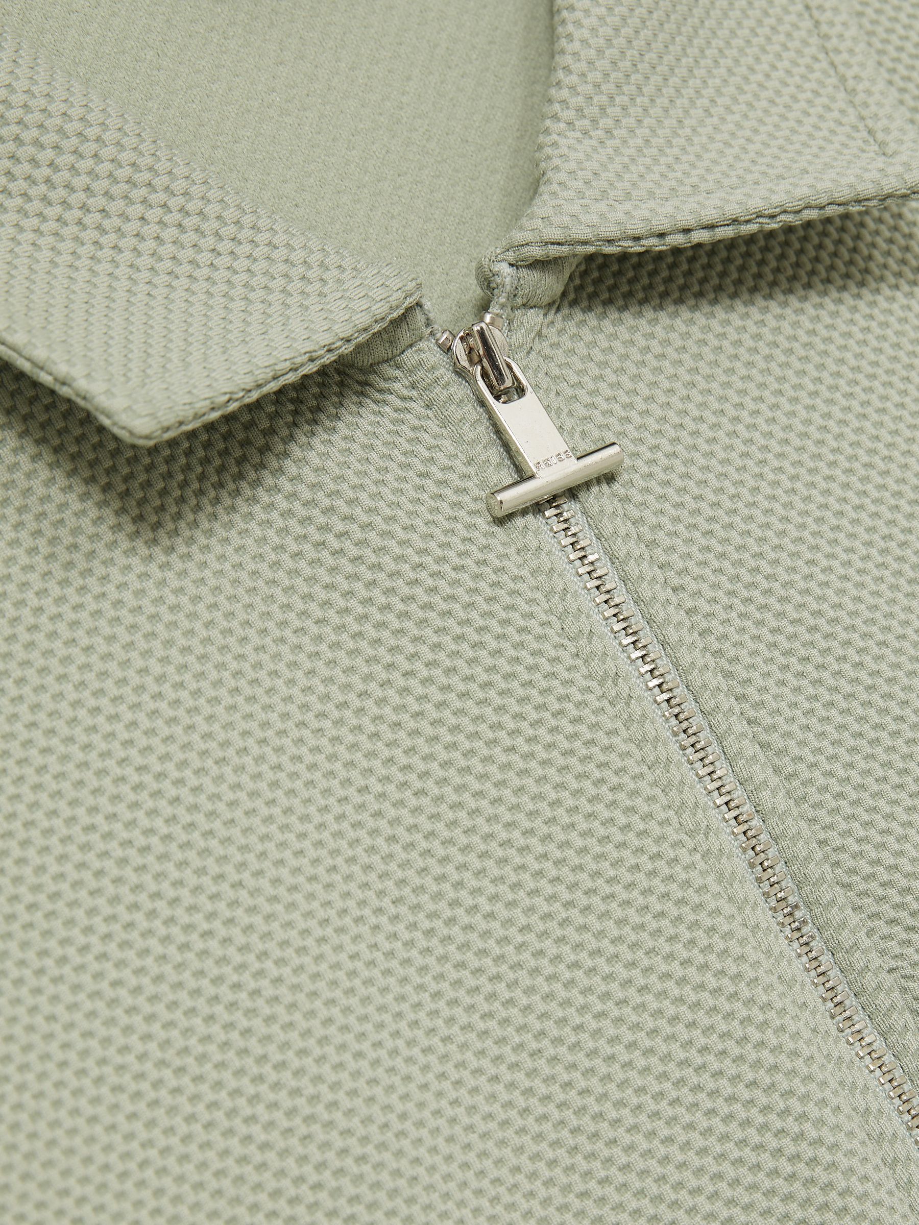 Textured Contrast Trim Half-Zip Polo Shirt in Sage Green