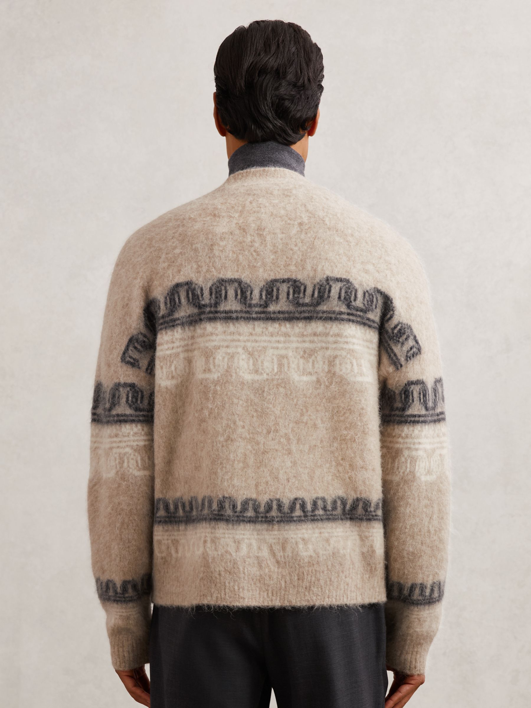 Alpaca Wool-Blend Fair Isle Cardigan in Oatmeal