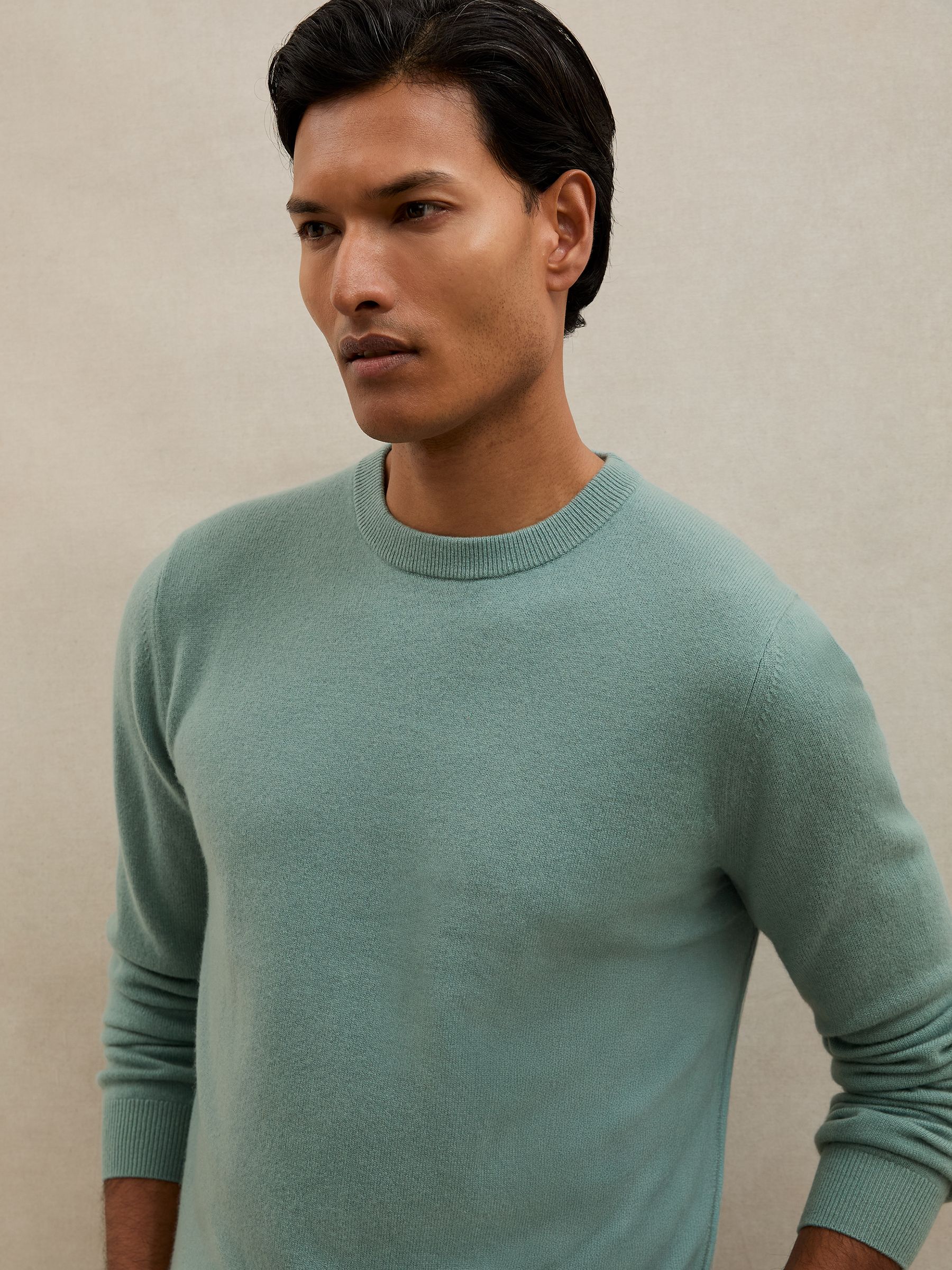 Atelier 100% Cashmere Crew-Neck Jumper in Teal Green
