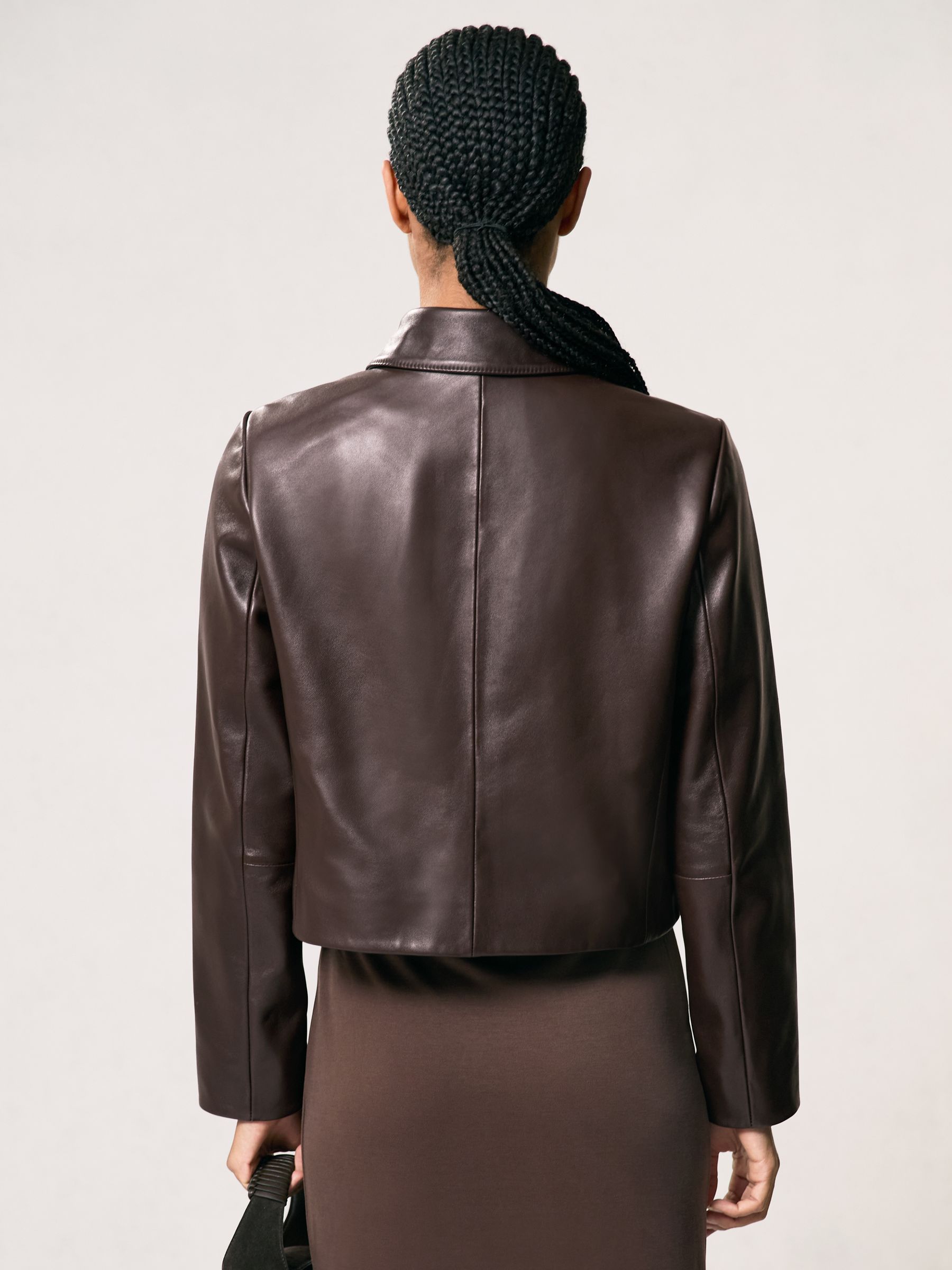 Collared Leather Jacket in Chocolate Brown