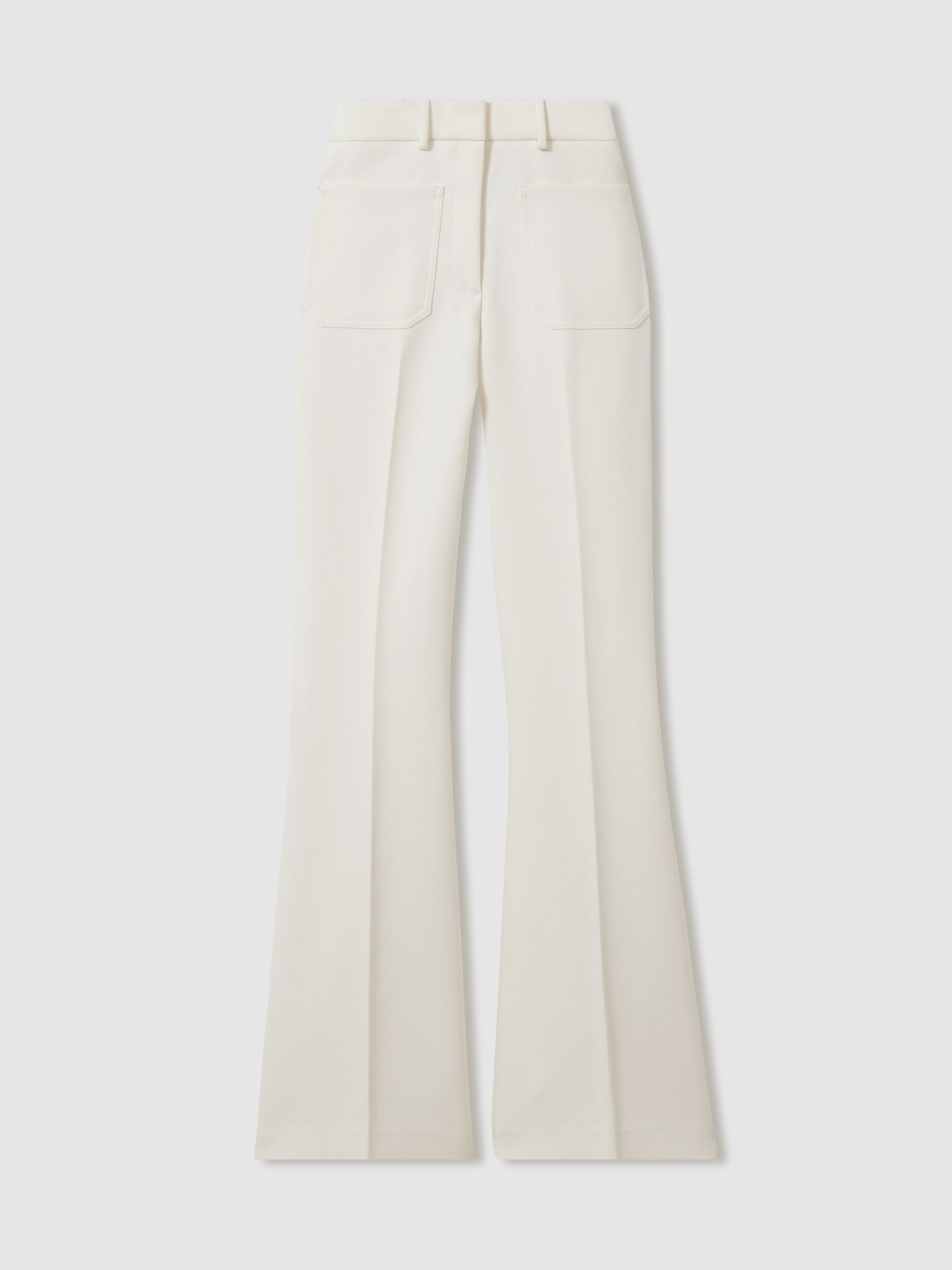 Petite Twill Patch-Pocket Flared Trousers in Cream