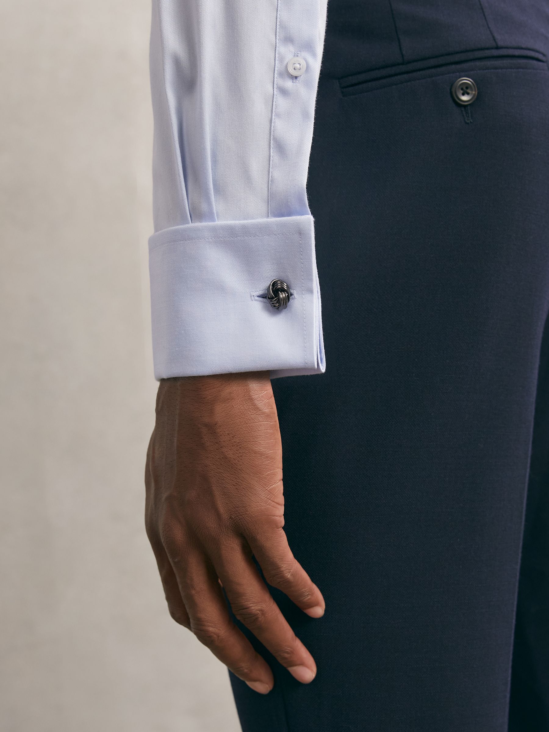 Regular Fit Stretch Double-Cuff Shirt Cotton-Blend in Soft Blue