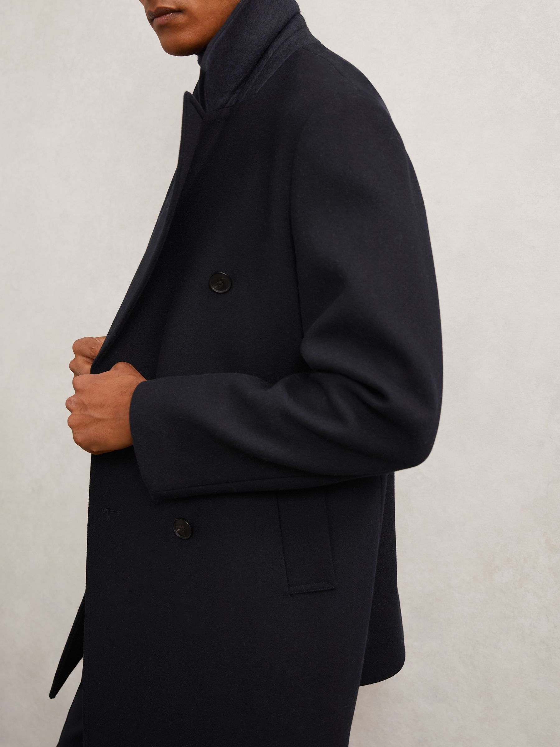 Wool-Blend Double-Breasted Pea Coat in Navy