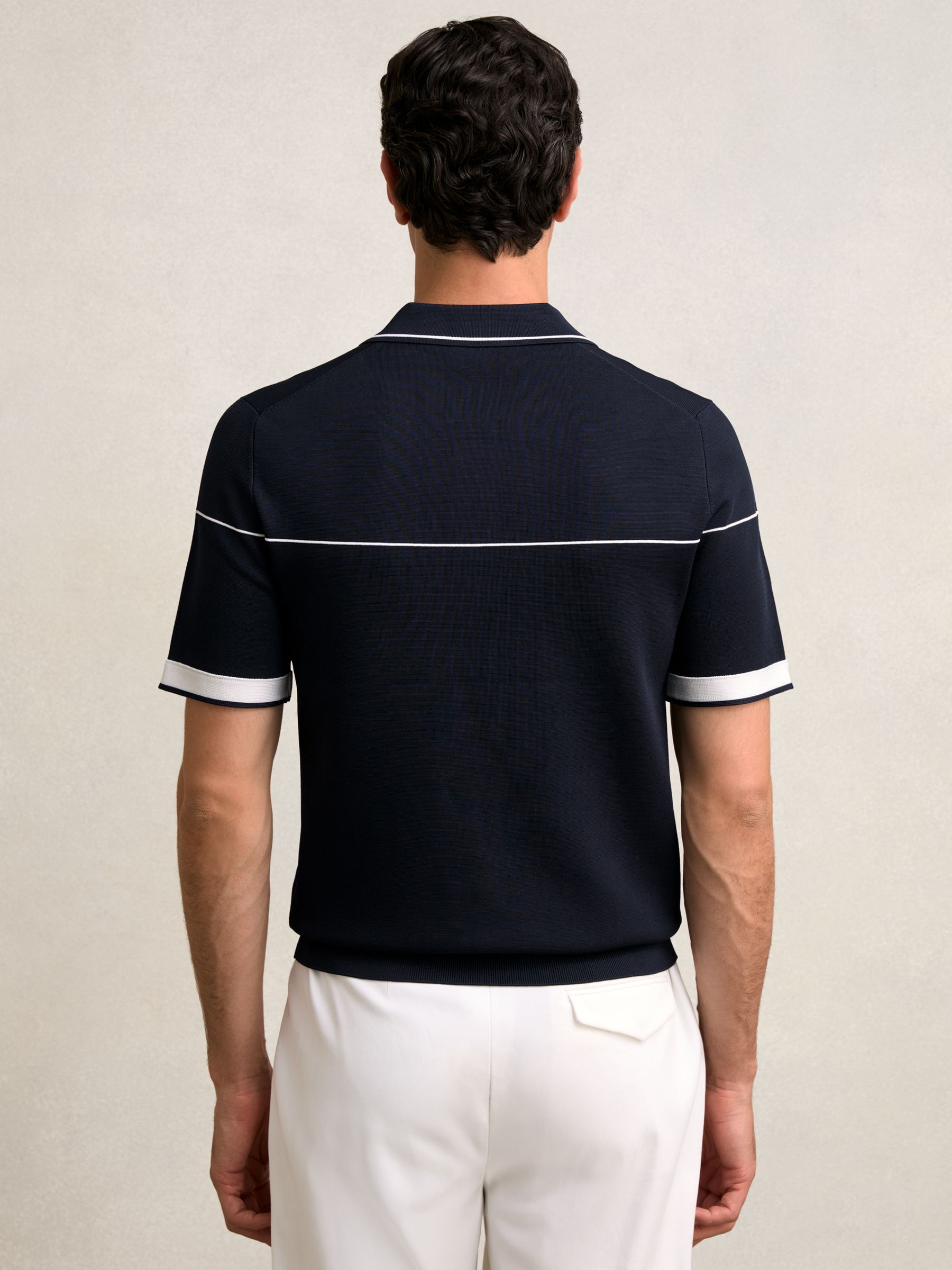 Half-Zip Tipped Polo Shirt in Navy/White