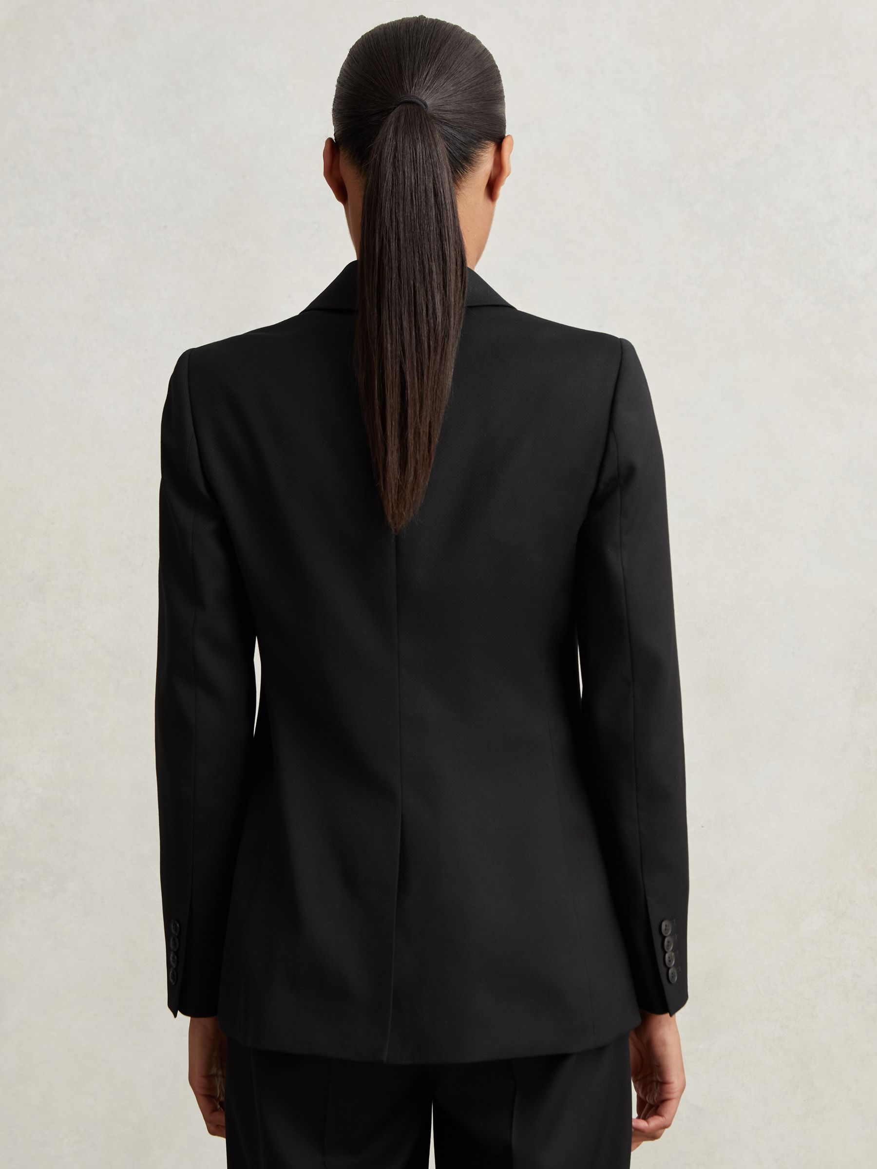 Wool Blend Double Breasted Suit Blazer in Black