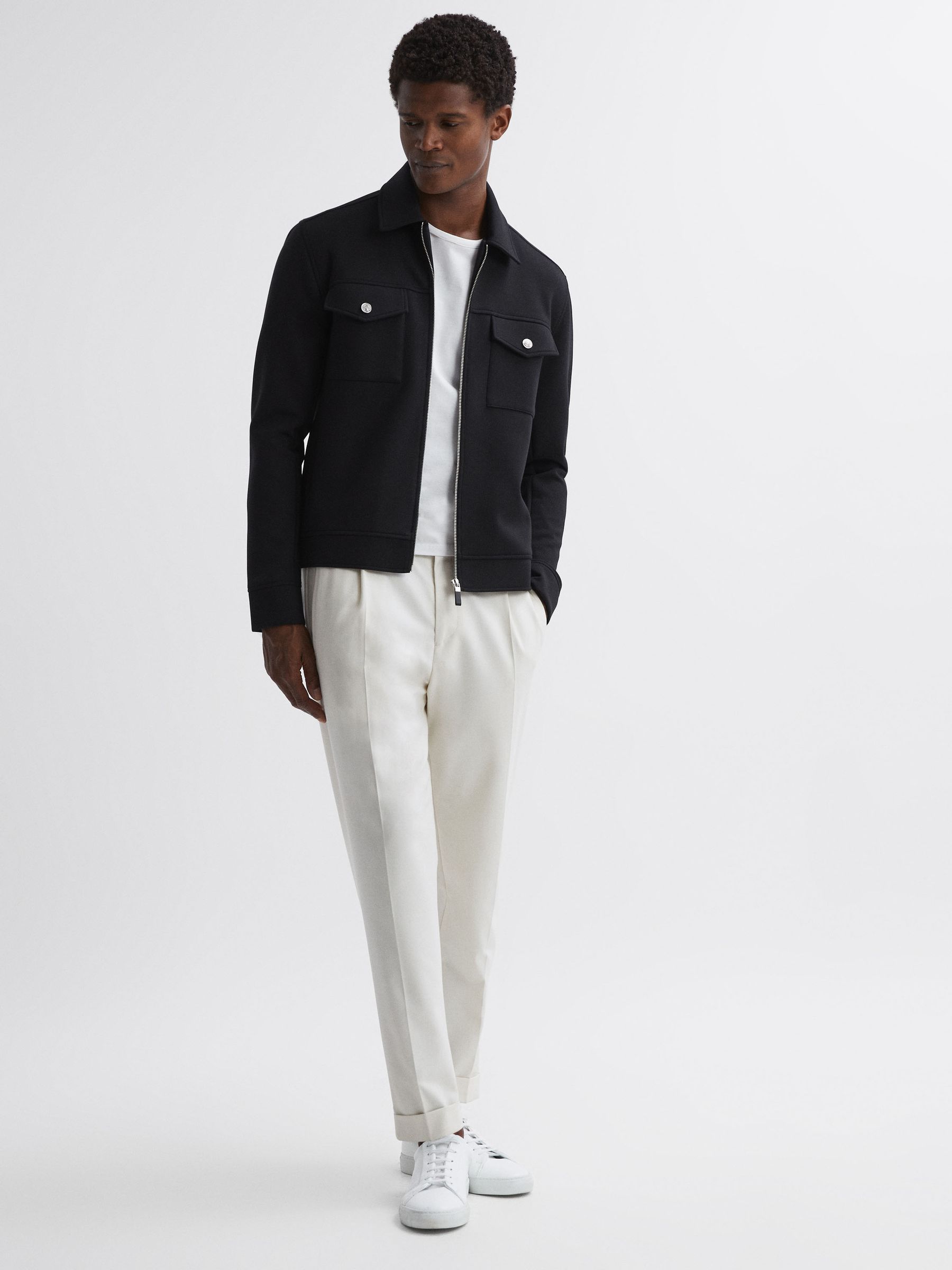 Interlock-Jersey Zipped Overshirt in Navy