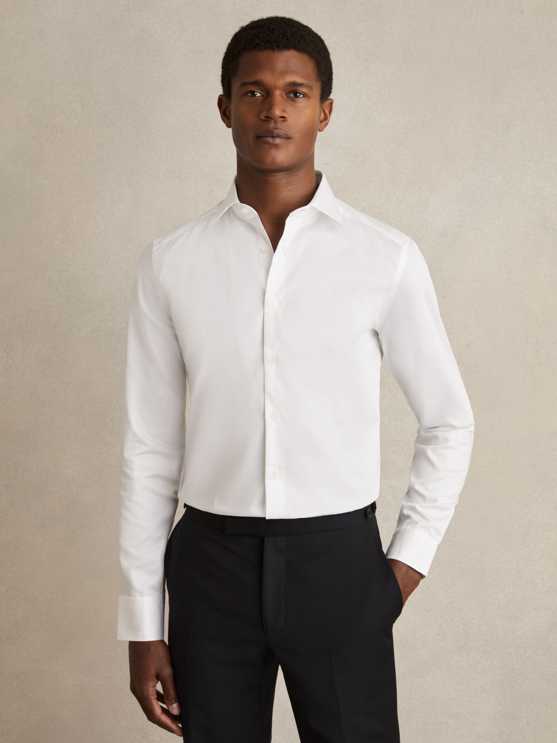 Slim Fit Cotton-Satin Regular-Fit Stripe Shirt in White