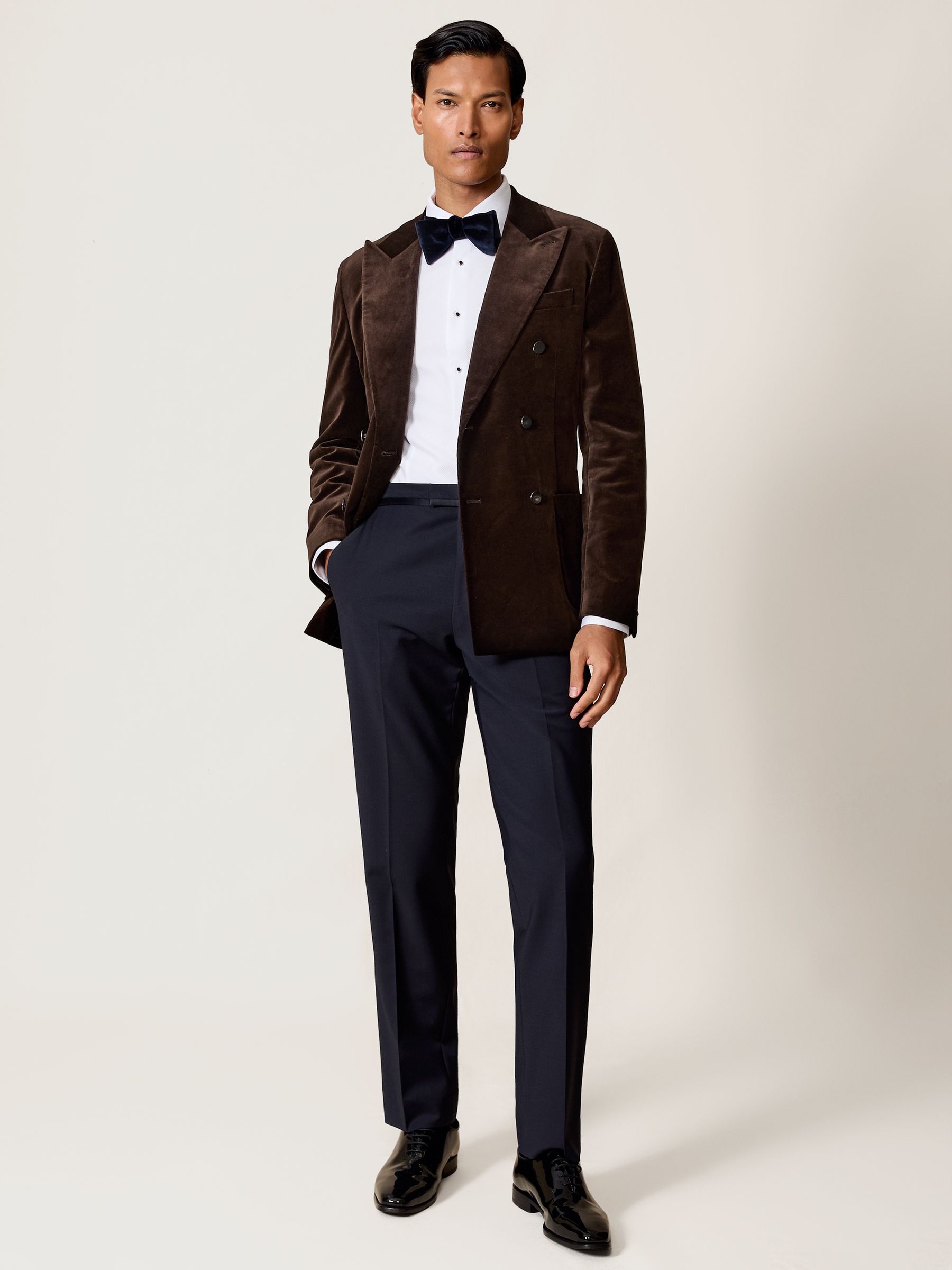 Double-Breasted Velvet Blazer Slim-Fit in Chocolate Brown