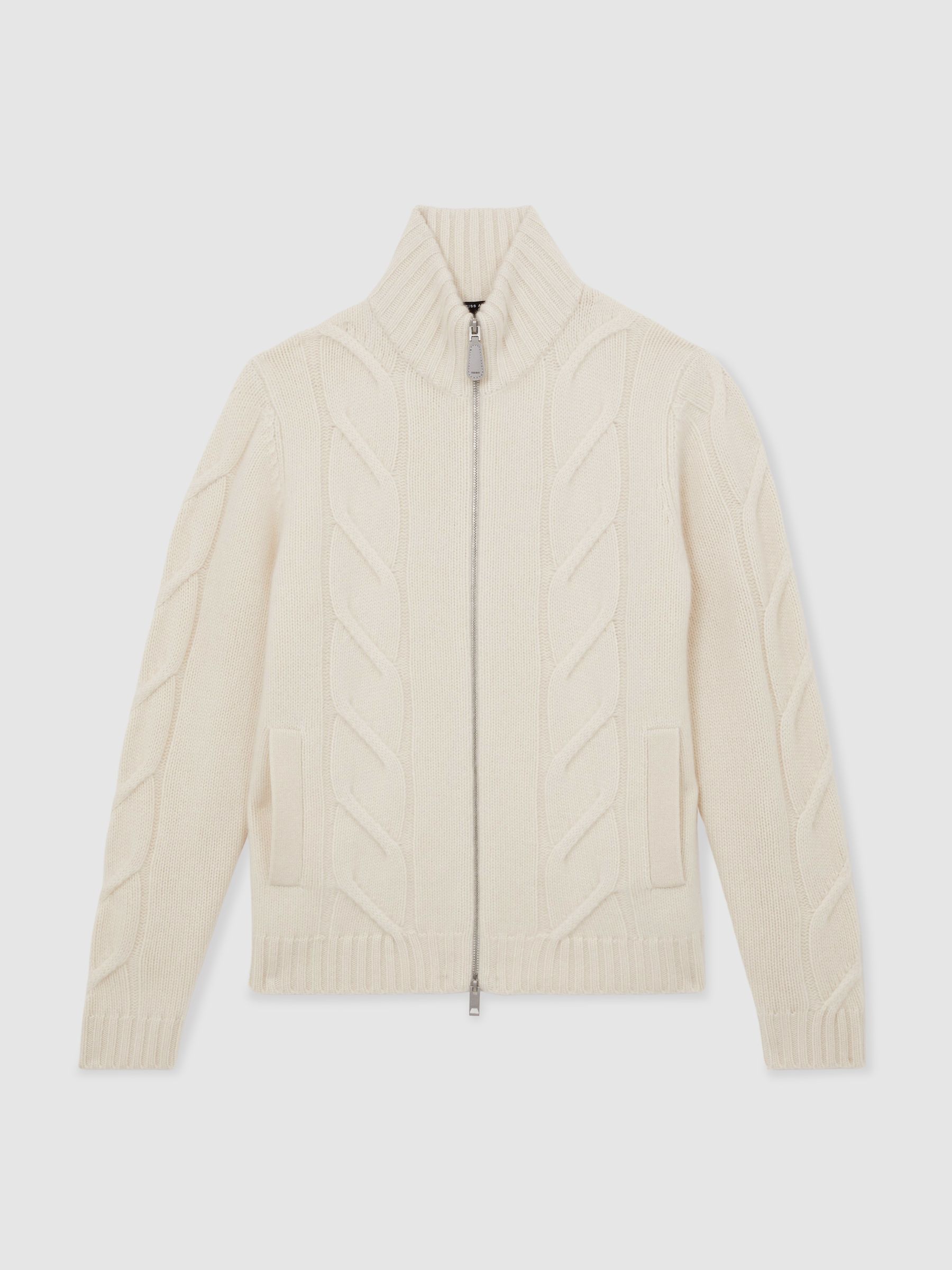 Atelier 100% Cashmere Cable Cardigan in Ivory White