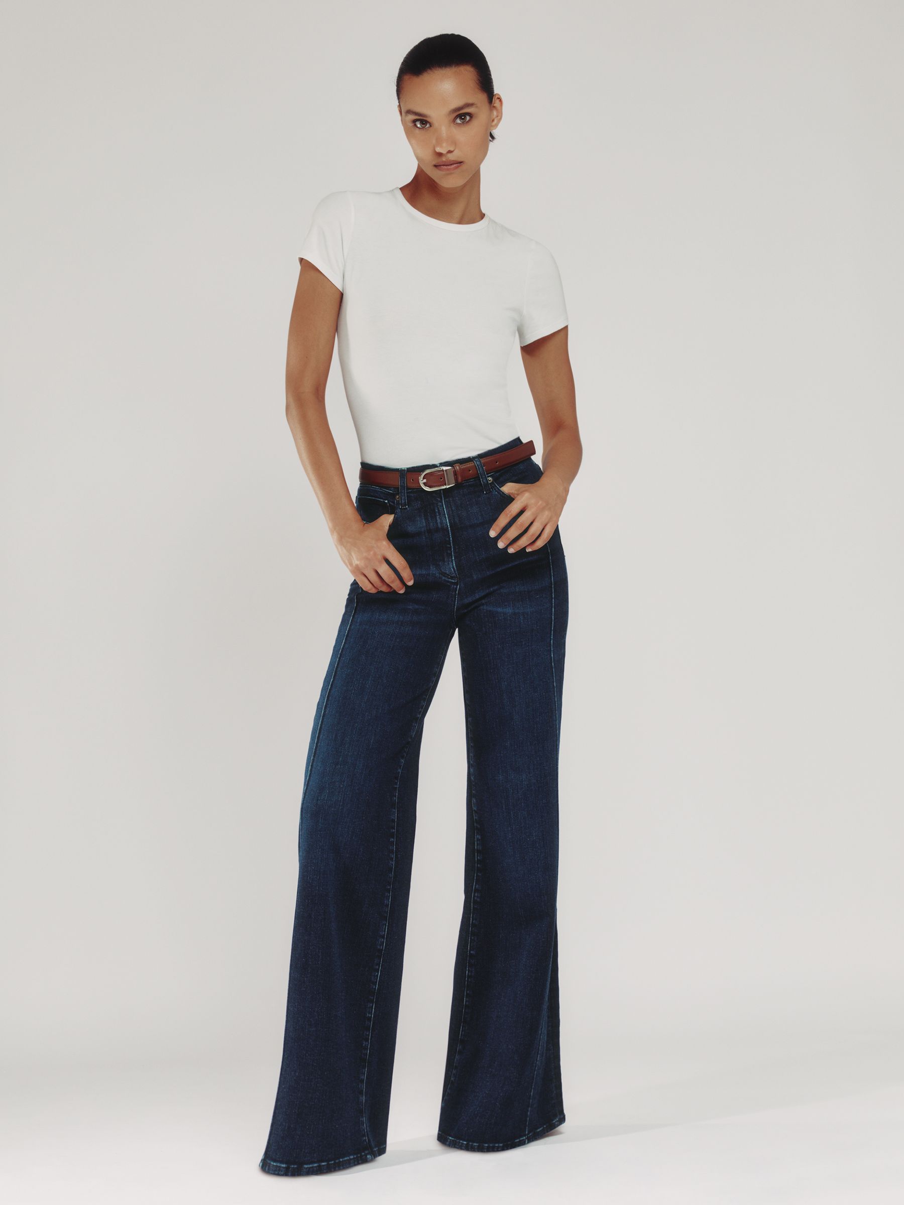 Petite Stretch-Cotton Wide-Leg Jeans in Dark Blue