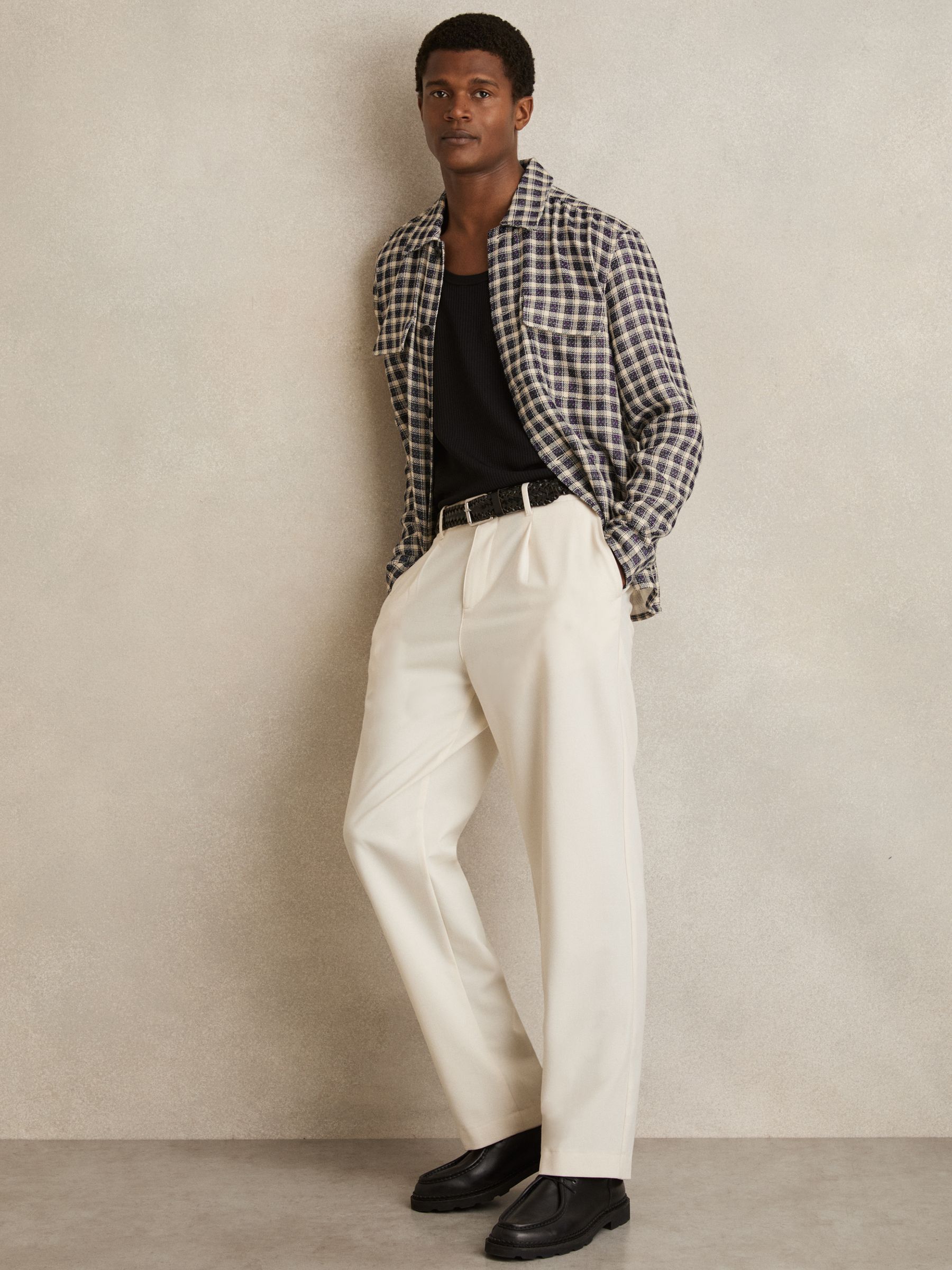 Woven Check Twin Pocket Overshirt in Navy/White