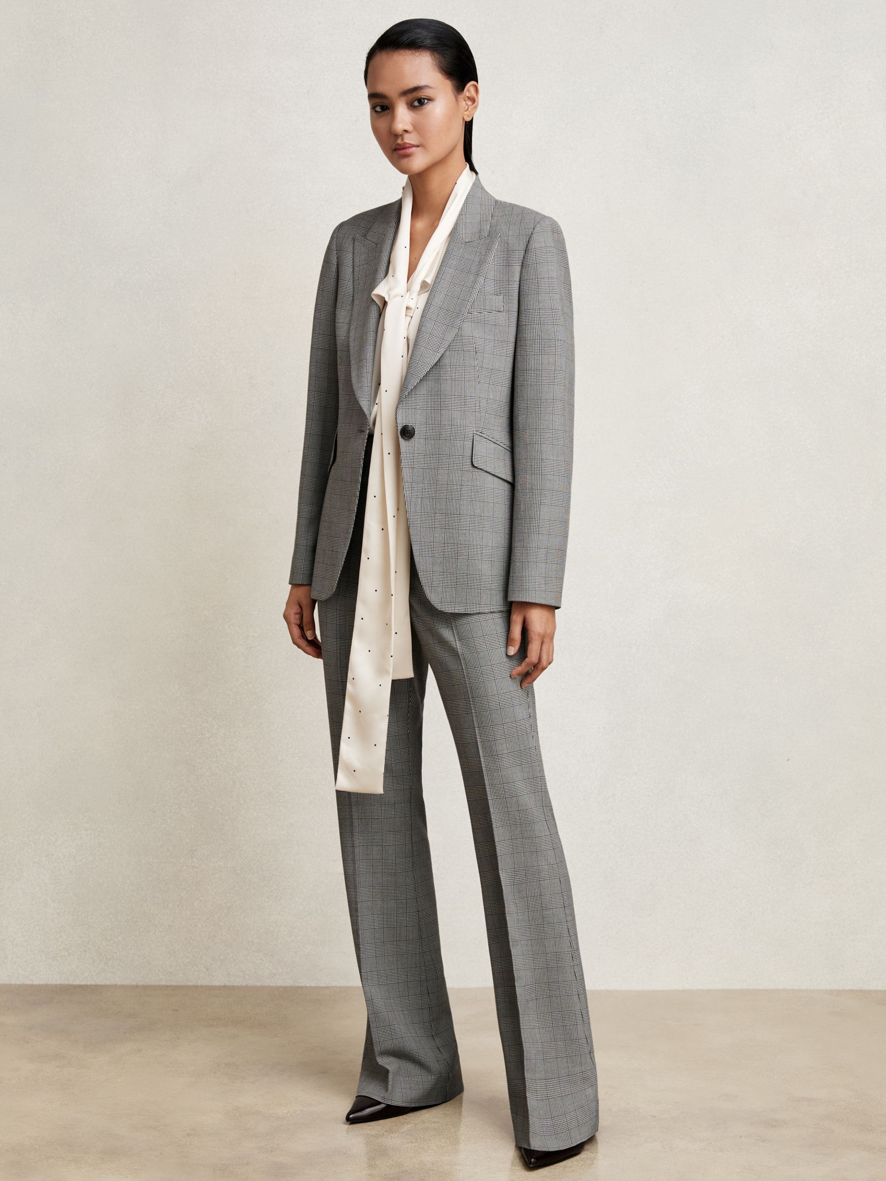 Check Flared Suit Trousers in Grey