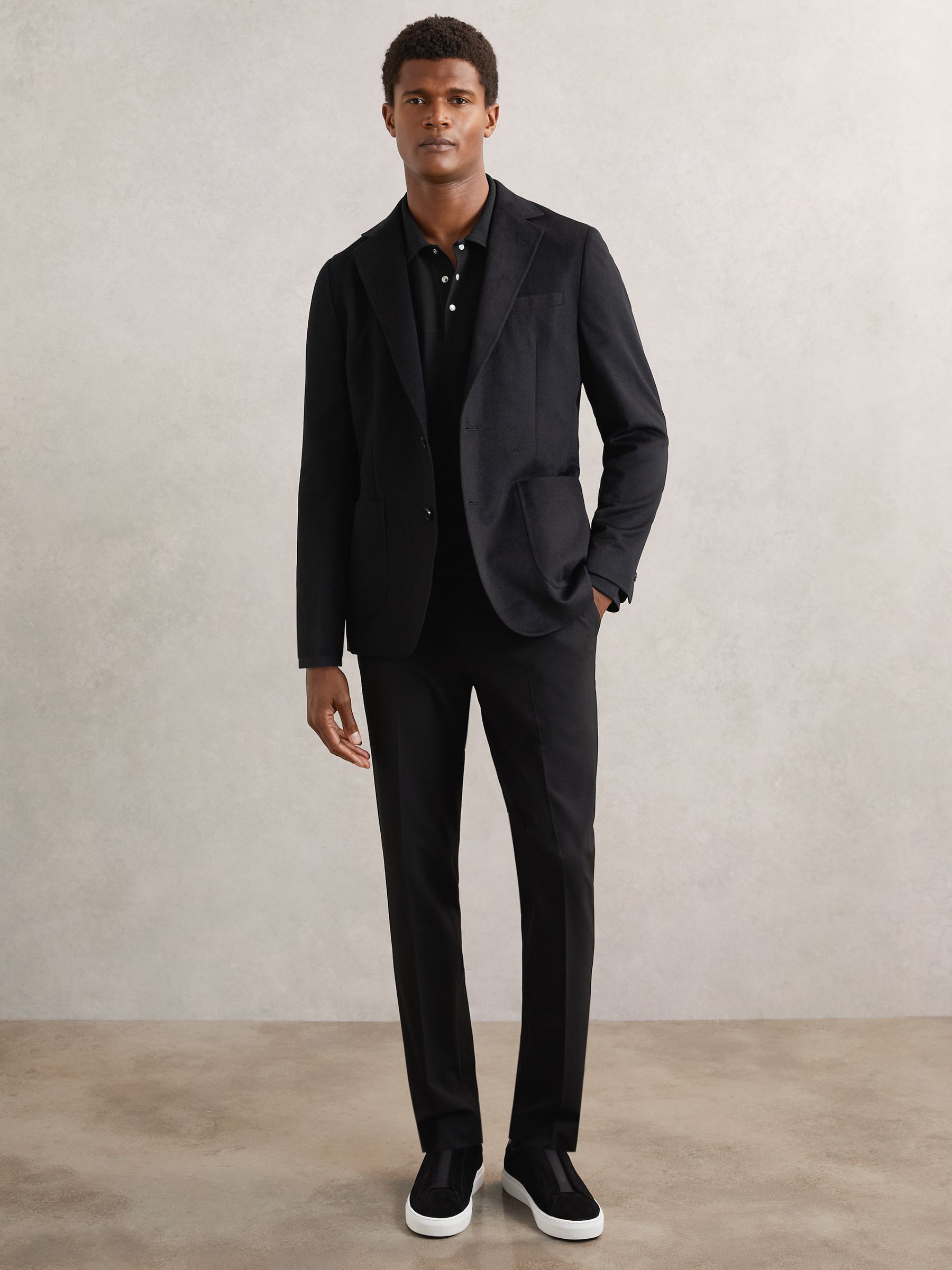 Textured Press-Stud Polo Shirt in Black