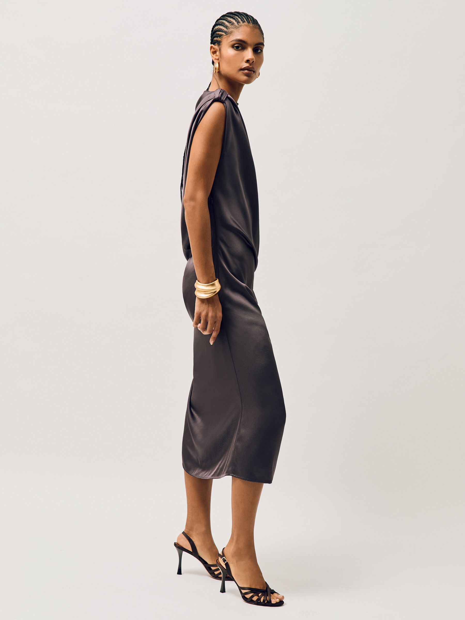 Satin Cross-Strap Heeled Sandals in Neutral