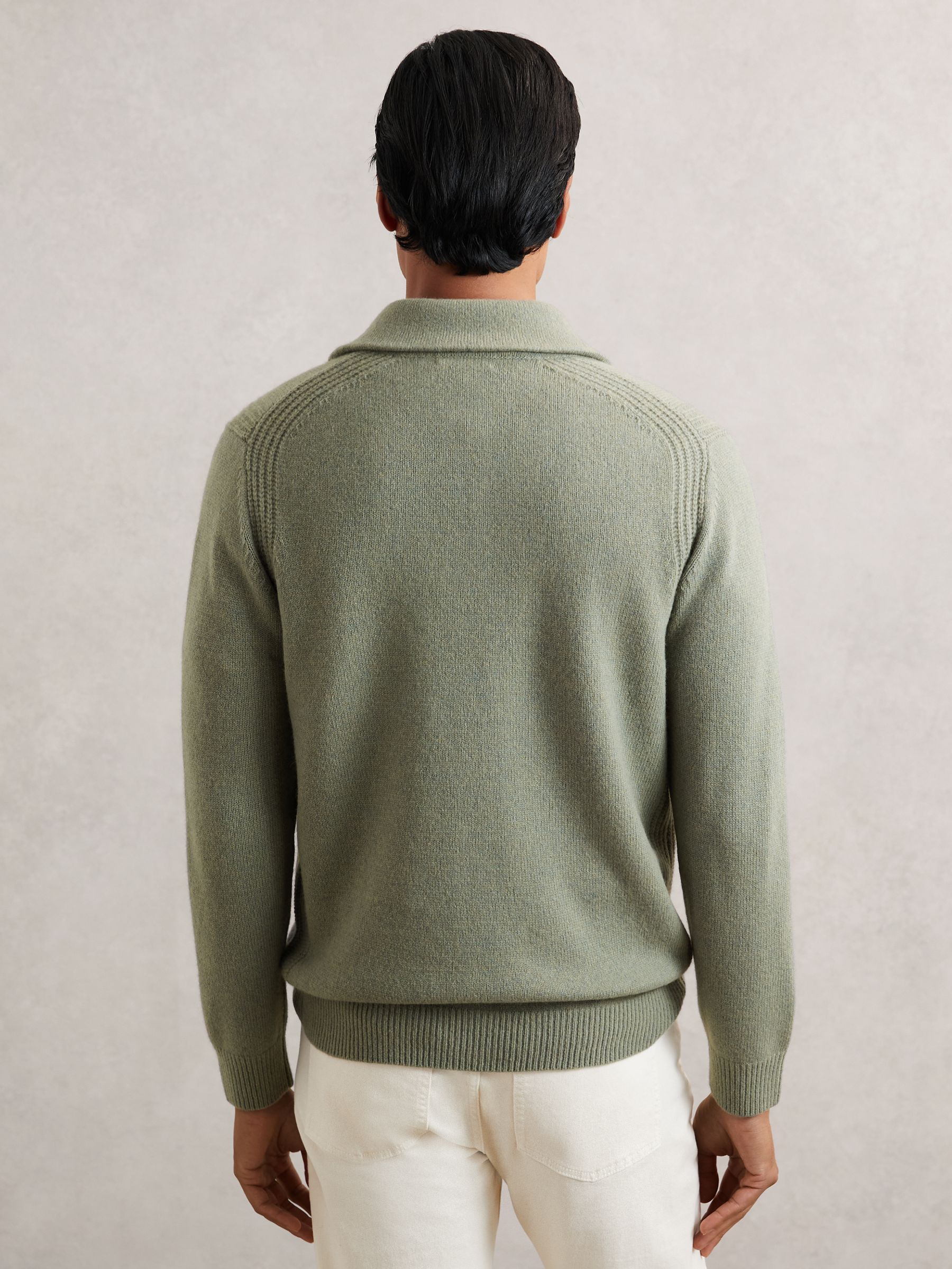 Wool-Blend Polo Jumper with Cashmere in Sage Green