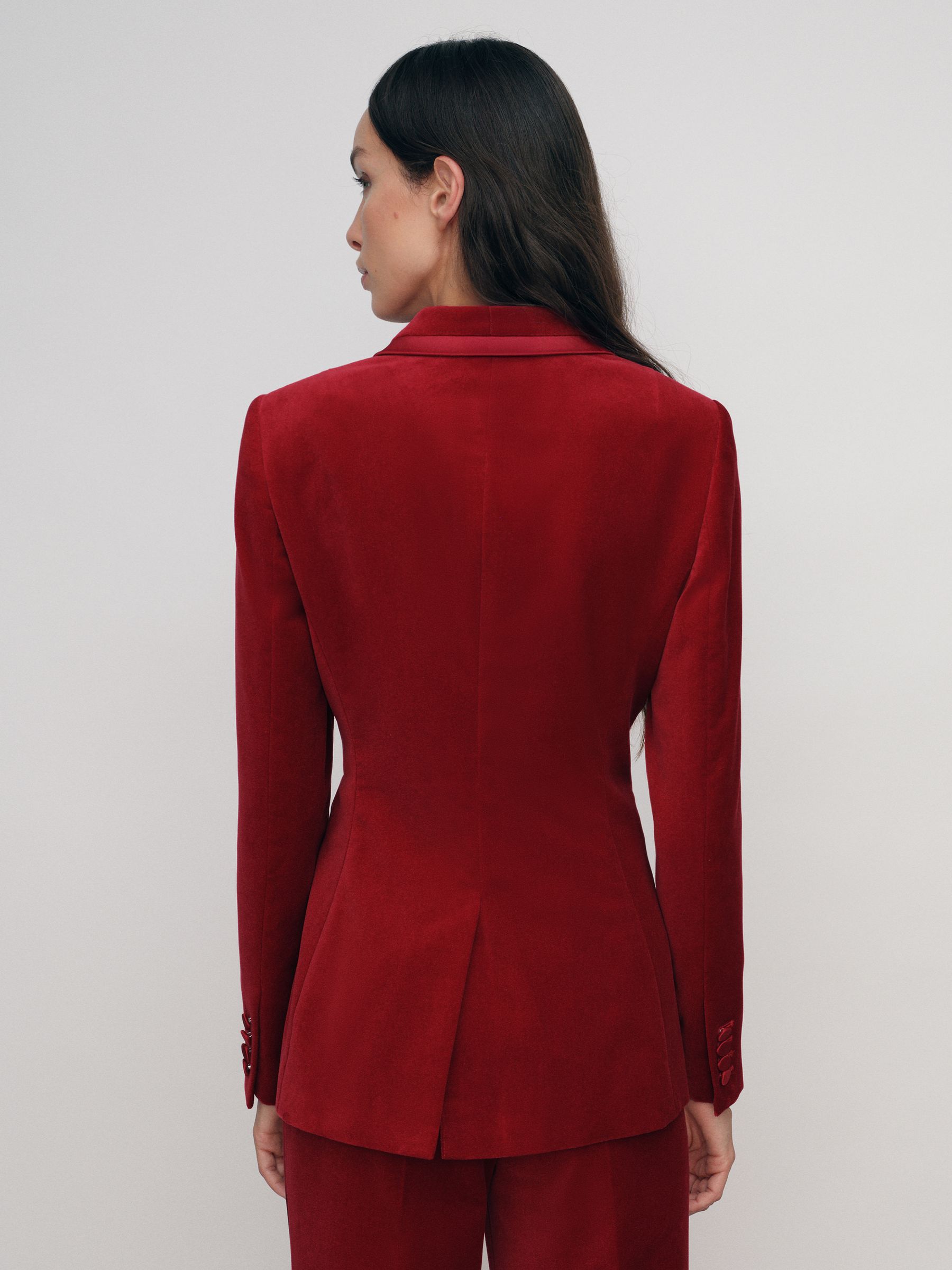 Petite Velvet Single-Breasted Suit Blazer in Red