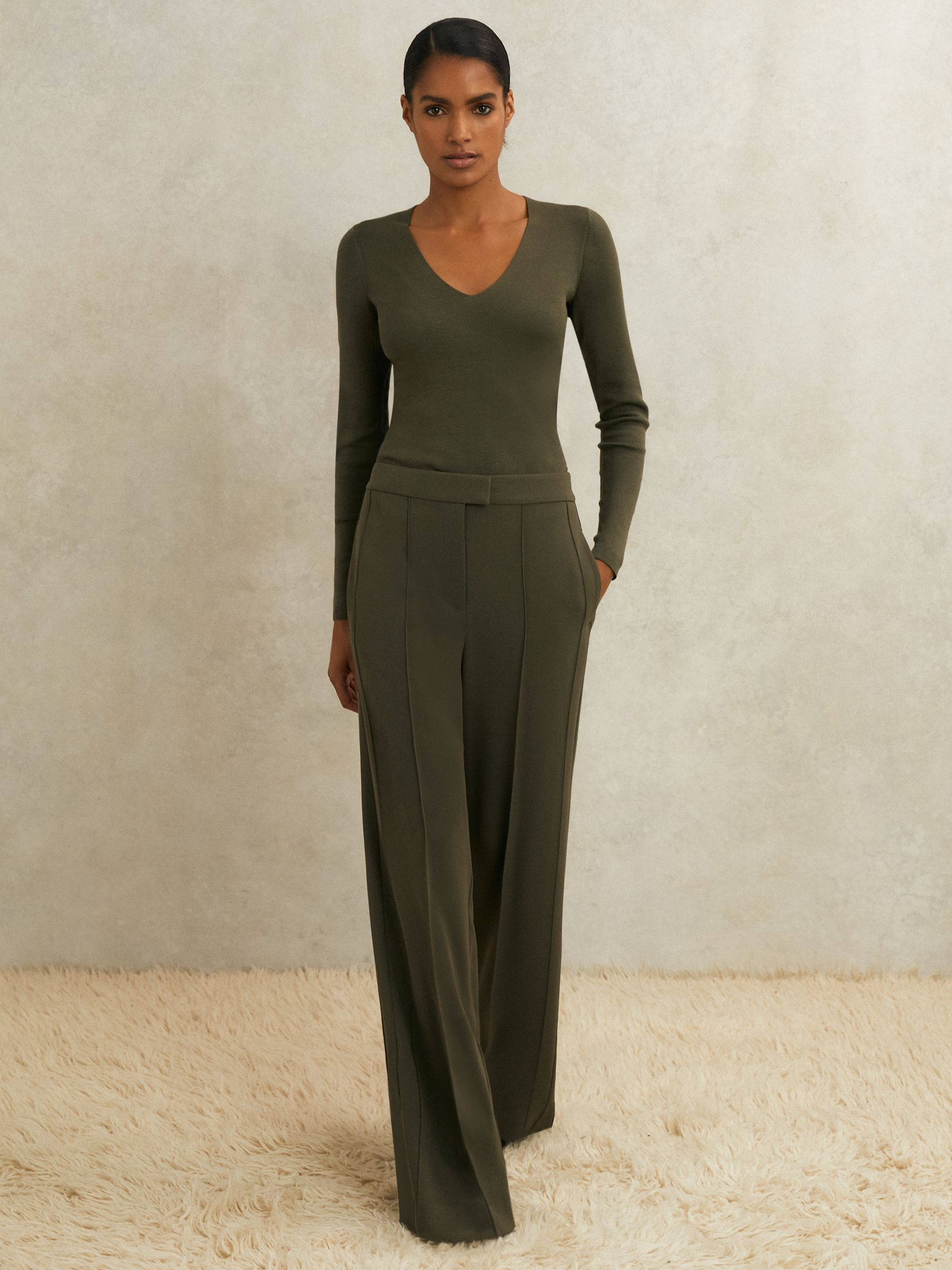 Atelier Crepe Wide-Leg Trousers in Khaki
