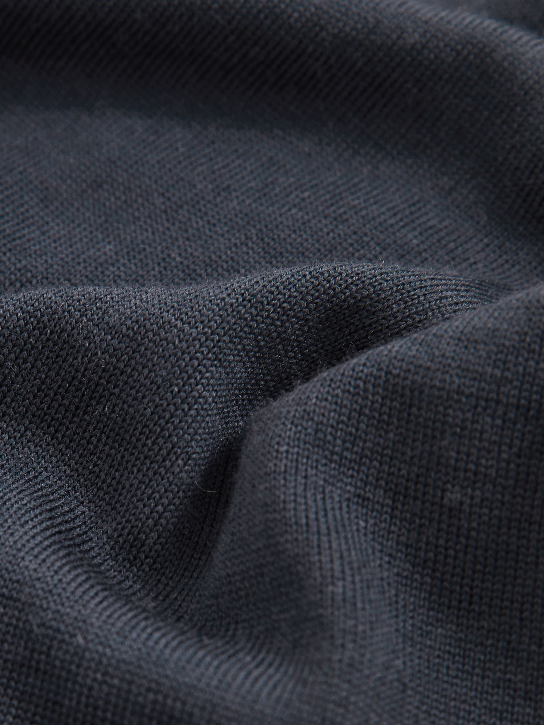 Merino Wool Open-Collar Polo Shirt in Midnight Navy