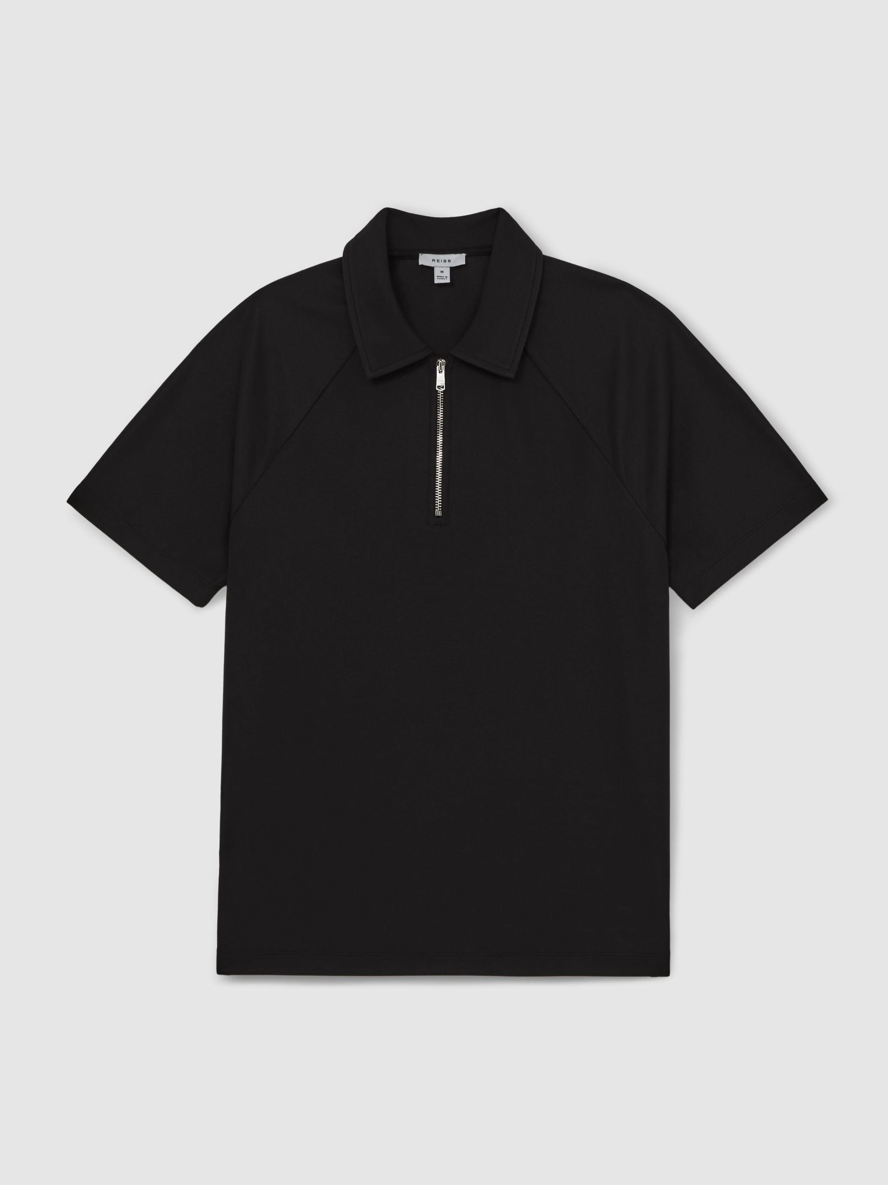 Textured Raglan Half-Zip Polo Shirt in Black
