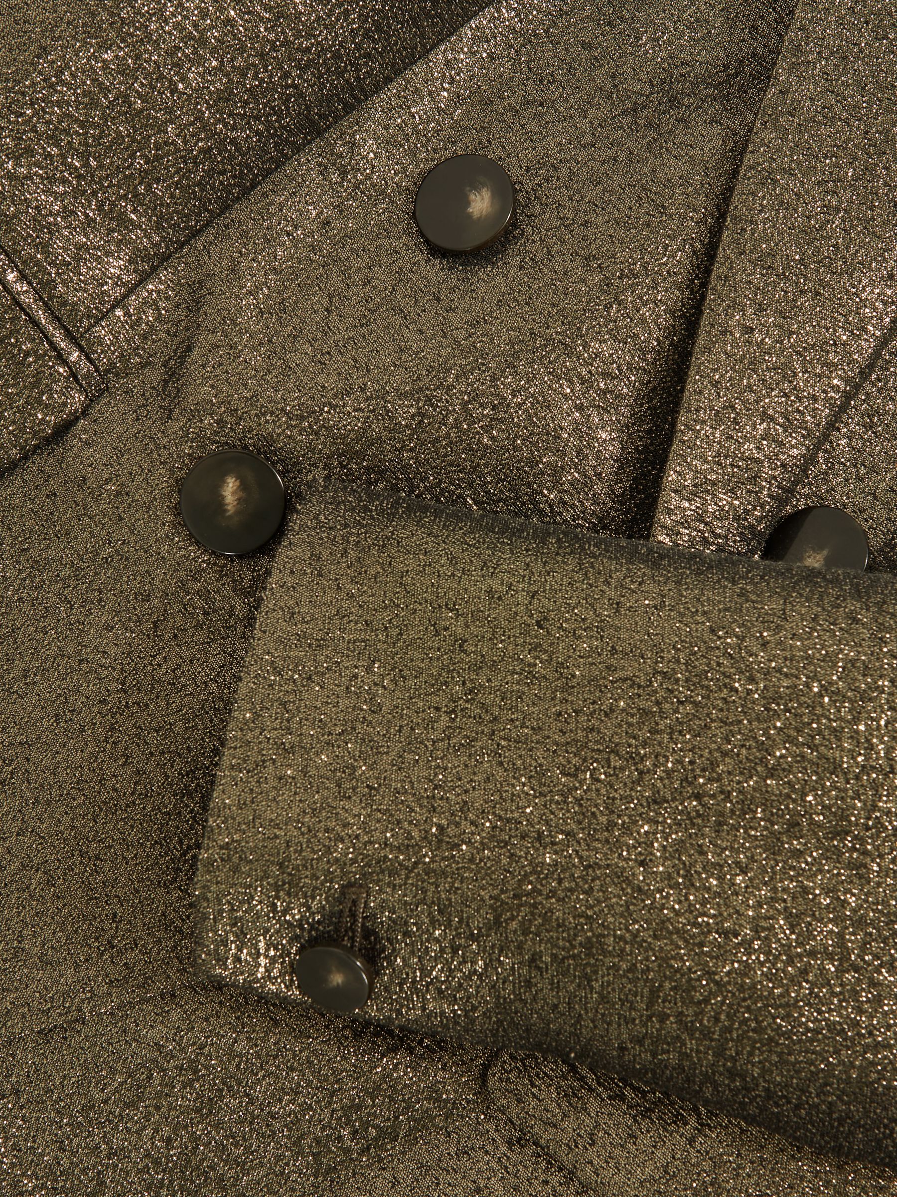 Double-Breasted Metallic Suit Blazer with Cotton in Gold