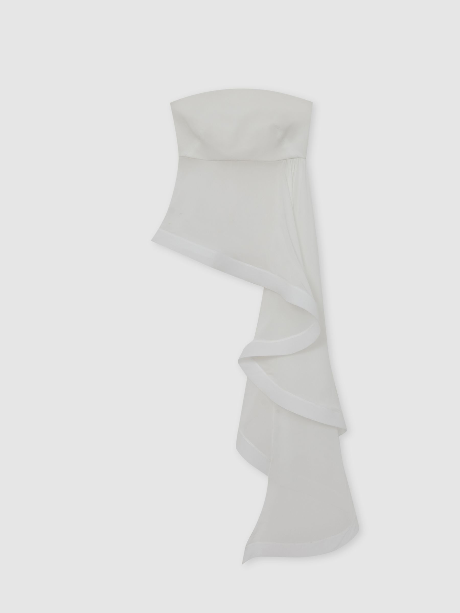 Silk Asymmetric-Ruffle Bandeau Top in Ivory