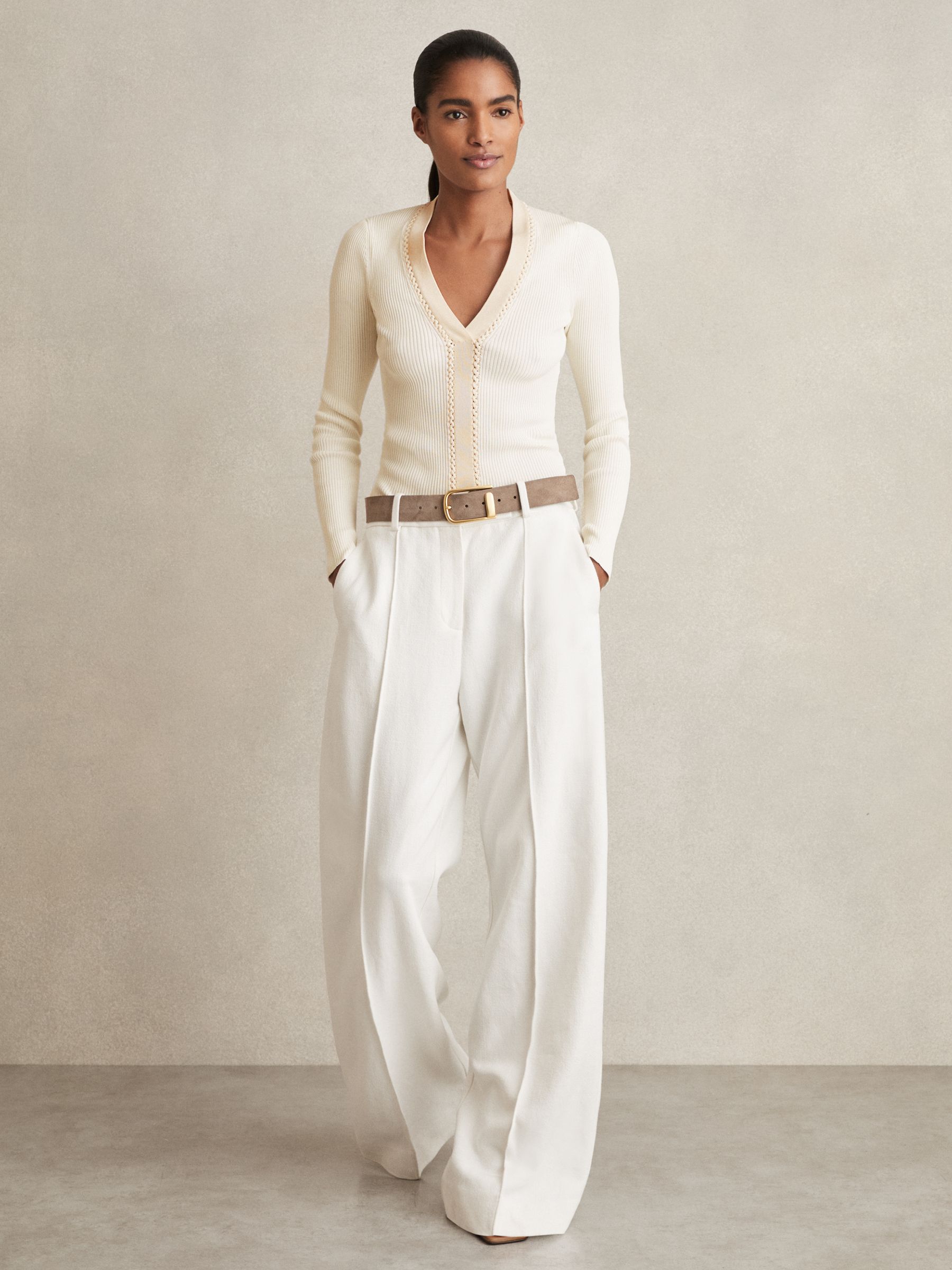 Craft-Stitch Rib-Knit Top in Ivory