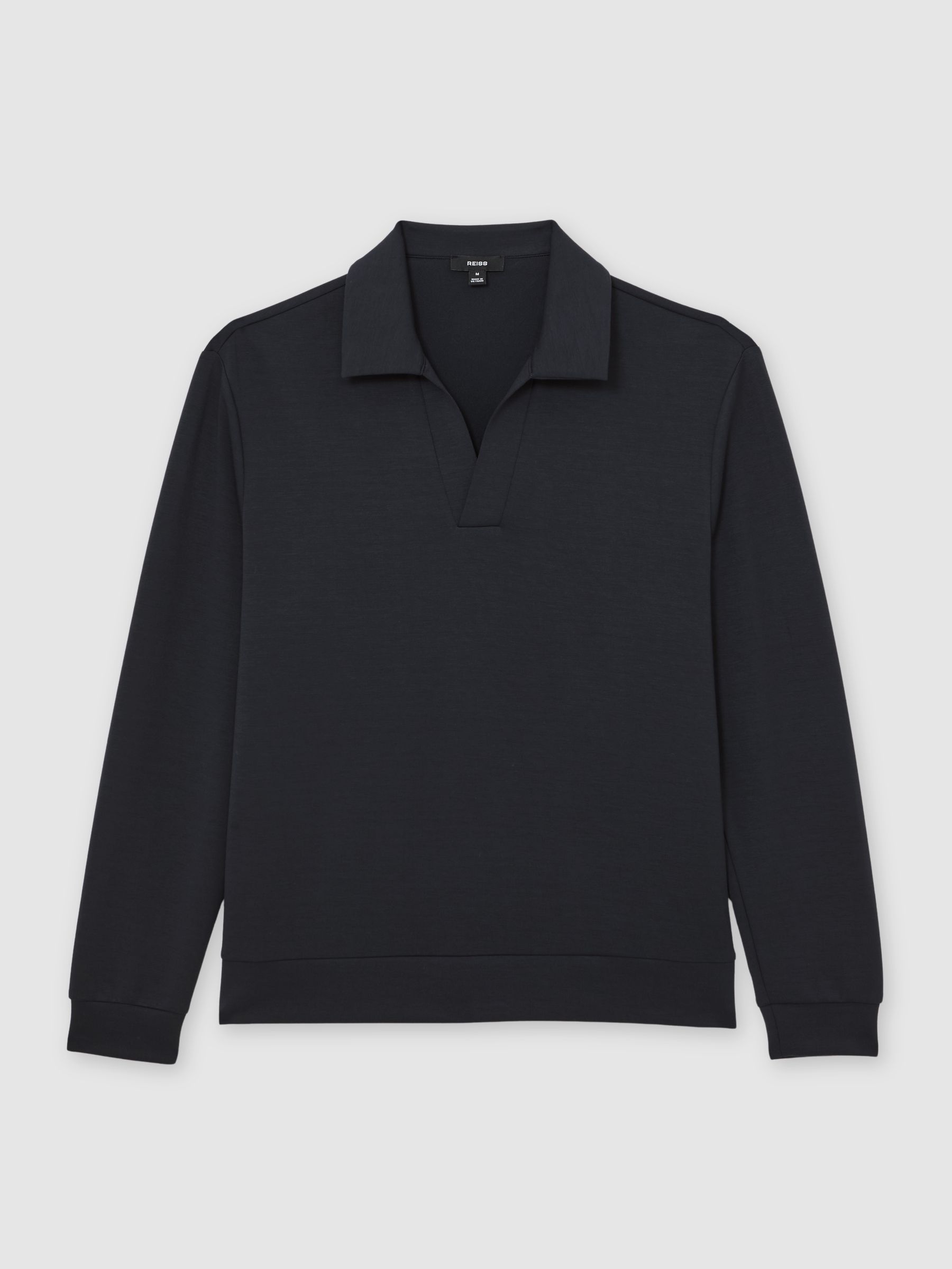 Interlock Open-Collar Polo Sweatshirt in Navy Blue