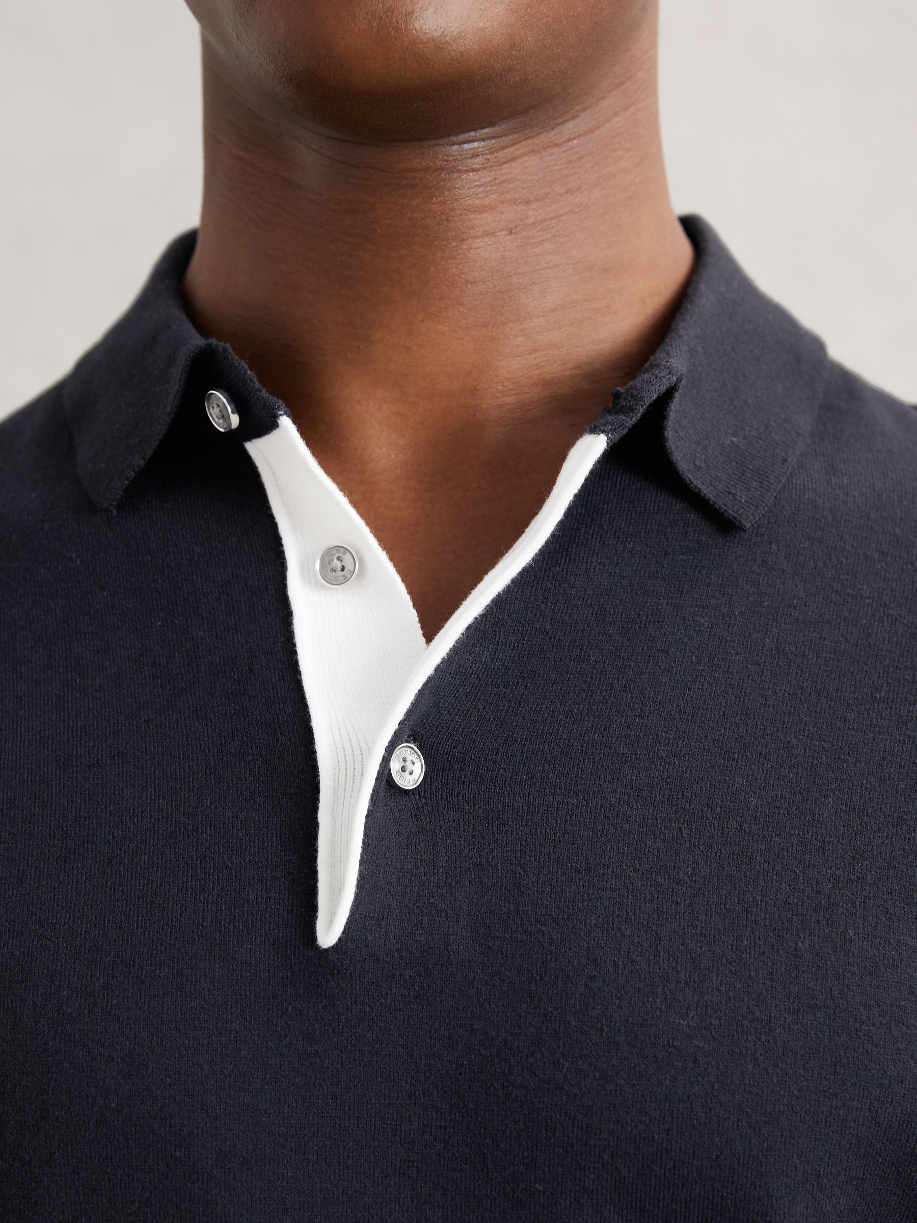 Contrast-Placket Polo Shirt With Cotton in Navy