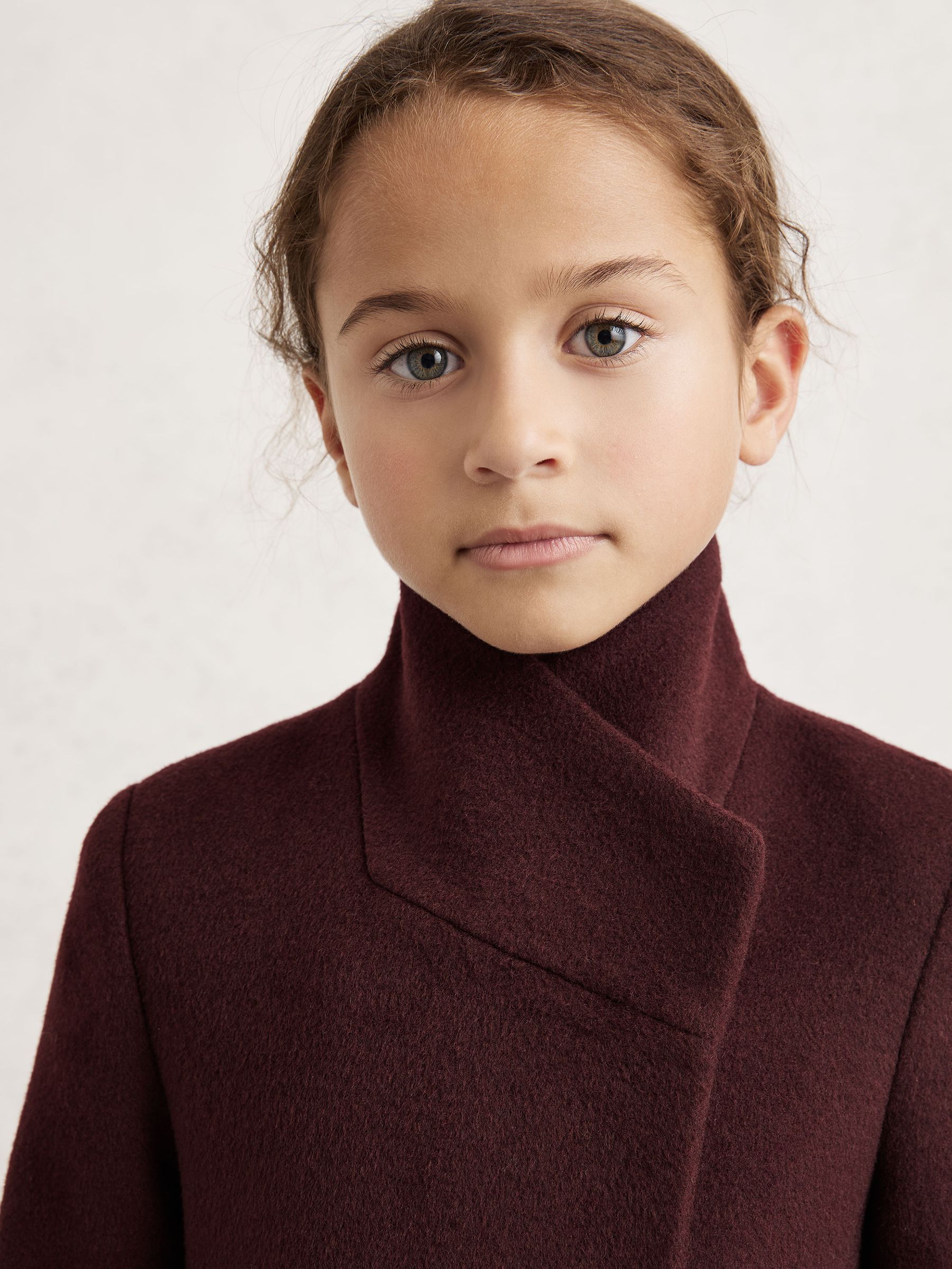 9-12 yrs Wool-Blend Funnel-Neck Coat in Burgundy