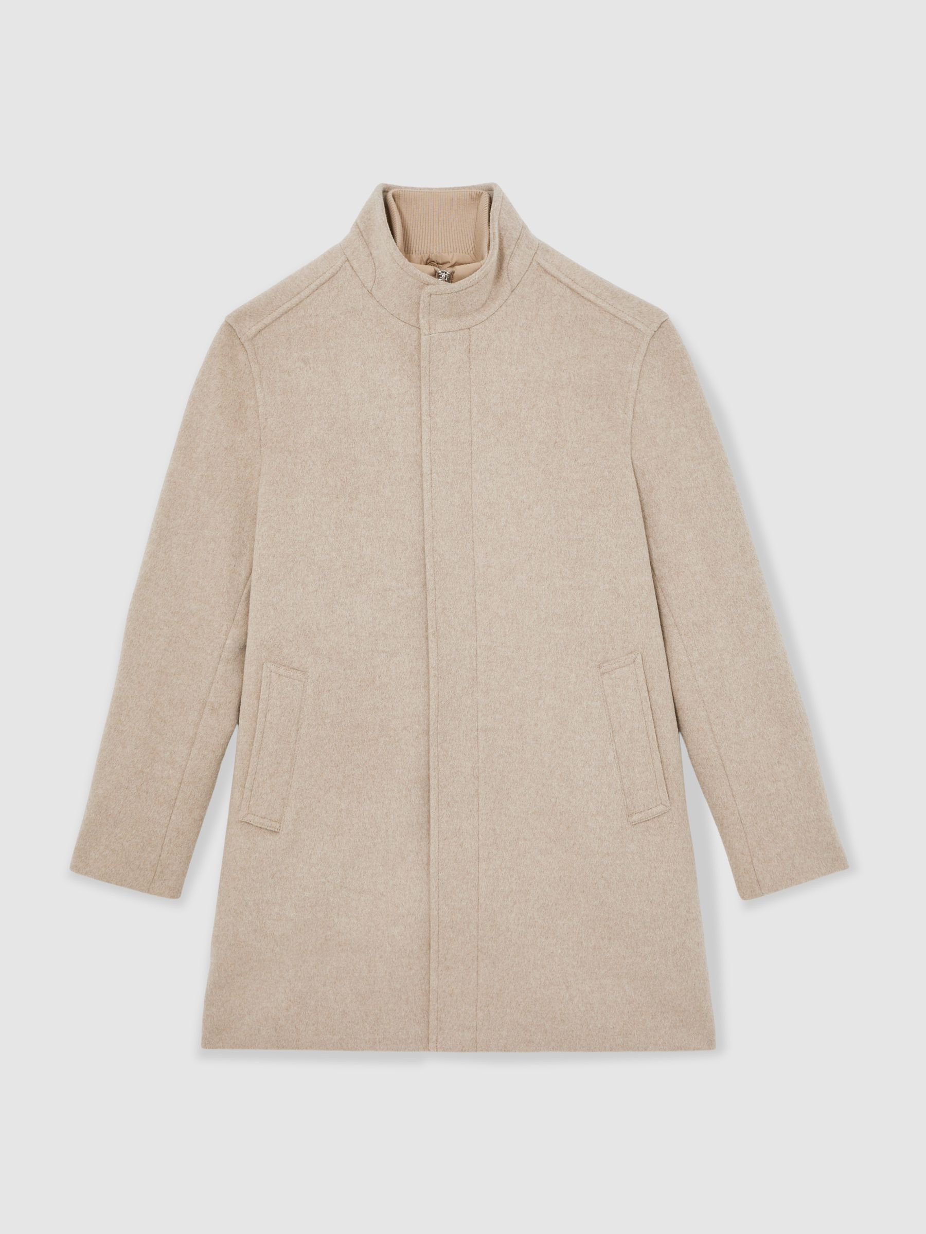 Wool-Blend Gilet-Insert Coat in Oatmeal Brown